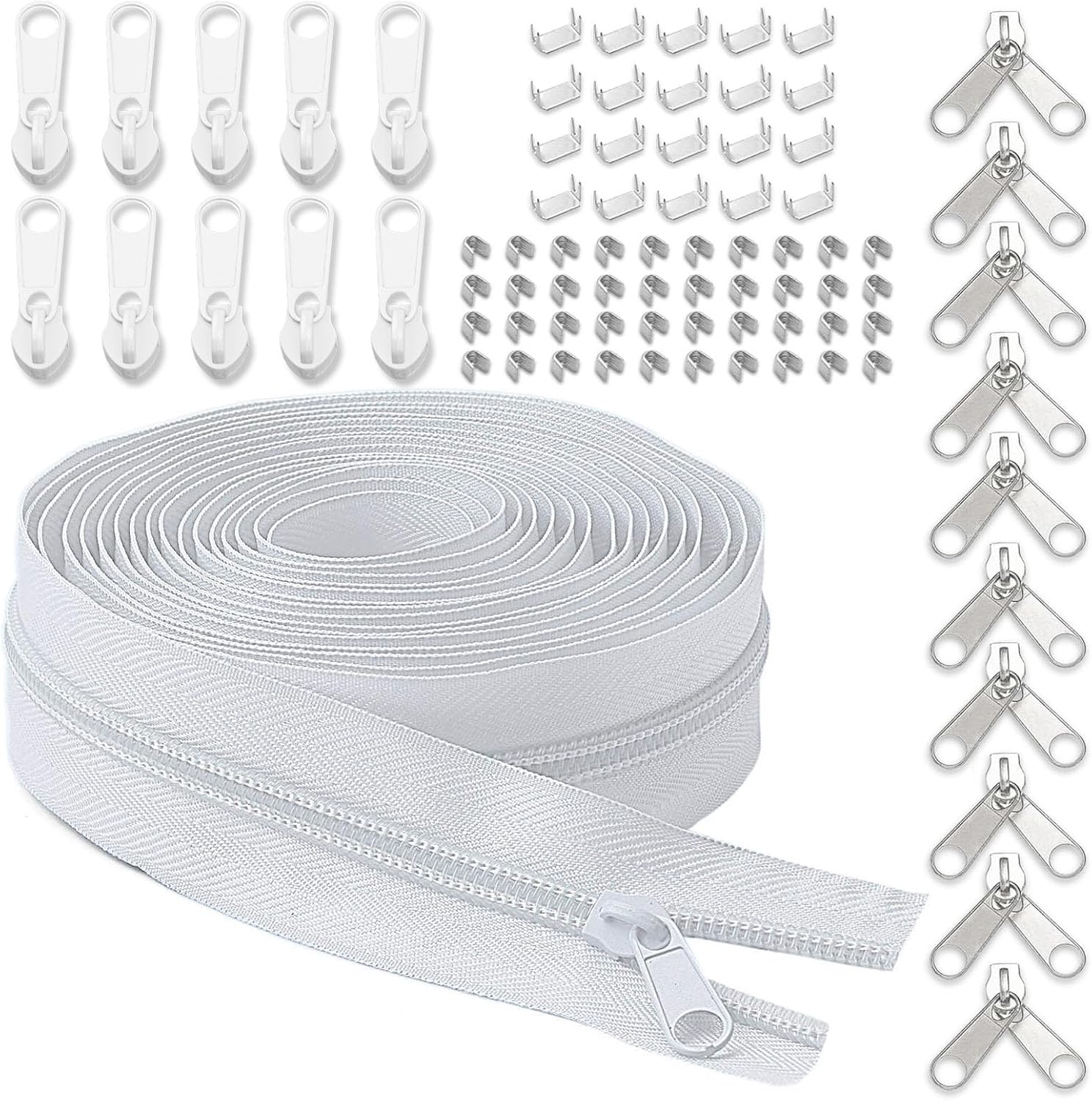 YZSFIRM #3 Nylon Zipper Tape for Sewing - 10 Yard Coil Zippers by the Yard Black for DIY Craft - Replacement Roll with 10 Bulk Metal Sliders - 10 Double Sliders