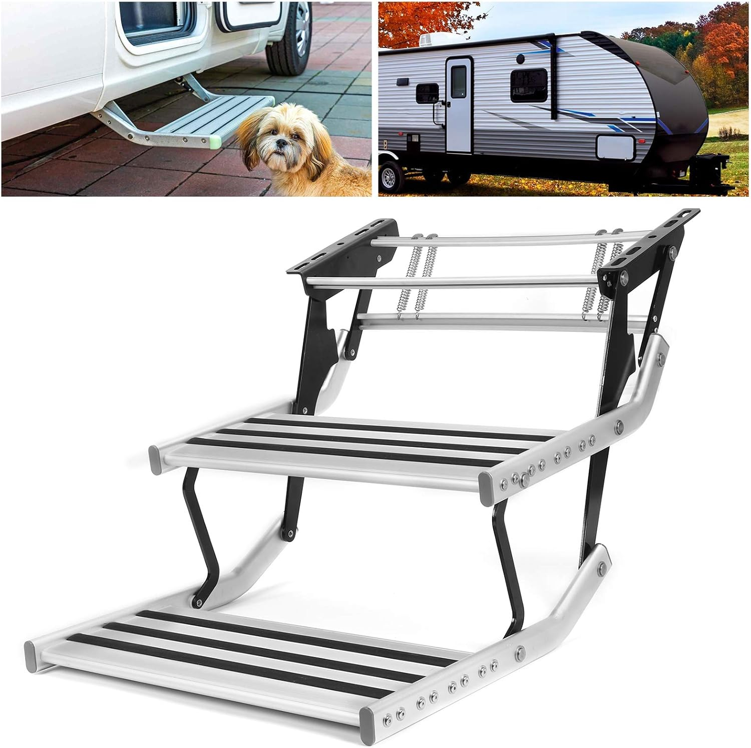 Aluminium Alloy RV Step, Caravan Accessory Fold Out Entry Step Double Steps for Rvs and Motorhomes for RV and Other Modified Vehicles