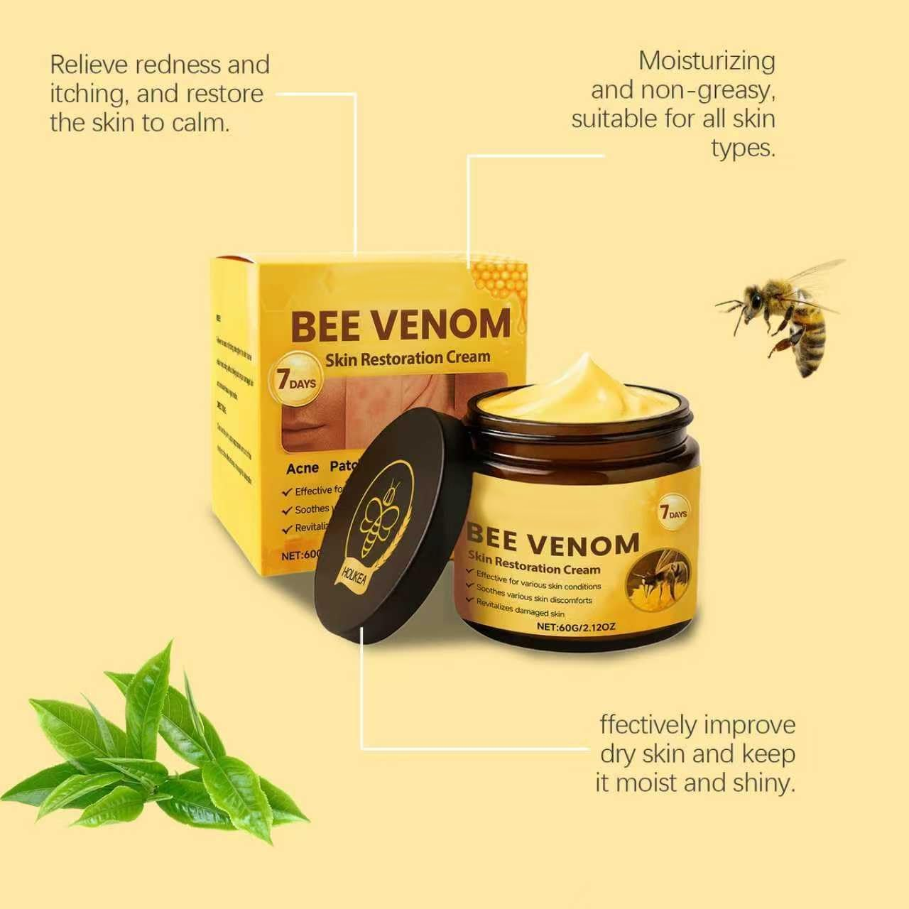 Zentheca Bee Venom Cream, Bee Venom Skin Restoration Cream, Be-E Veno-M Comprehensive Crea-M, Natural Ingredients, for All Skin Types (2PC) - 2Pc image number 6