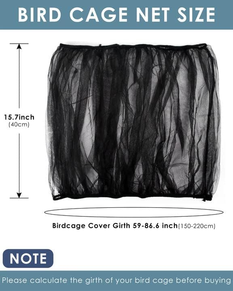 Bissap Bird Cage Seed Catcher, Universal Birdcage Net Nylon Adjustable Elastic Band Stretchy Skirts Mesh Cover for Parrot Cage Seed Guard (Not Include Birdcage)- Black image number 5