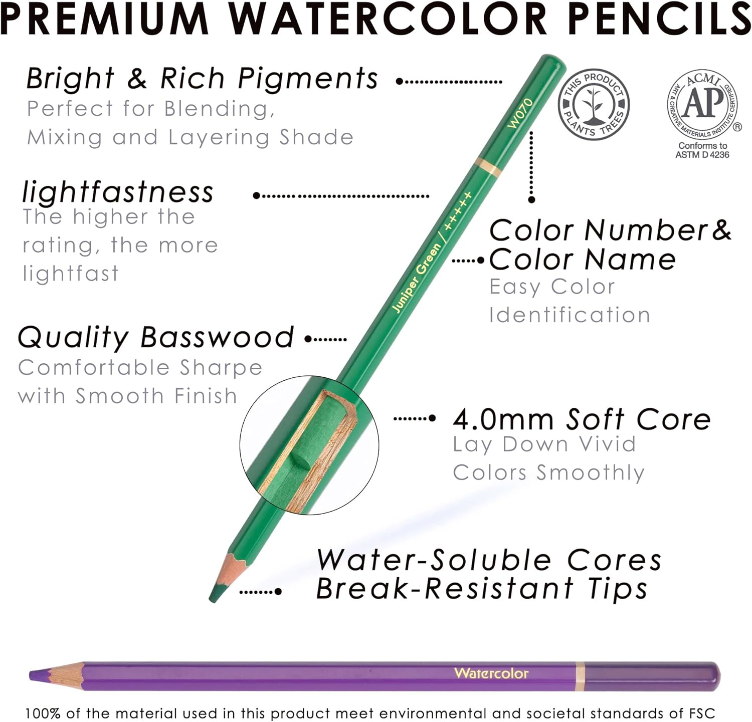 72 Watercolor Pencil Set Quality Soft Core Colored Leads for Adult Artists, Professionals, Ideal for Coloring Drawing Sketching Shading Blending image number 5