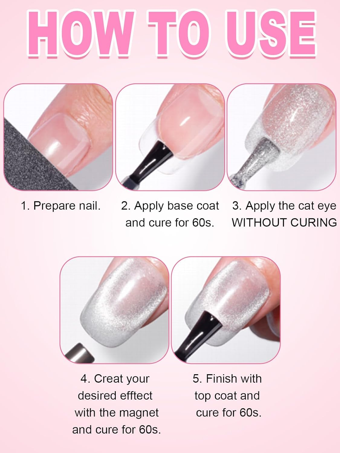 54PCS Cat Eye Nail Magnet Set, EBANKU Cat Eye Gel Nail Polish Magnet for Nails, 3 in 1 Magnets for Cat Eye Gel Polish, Cat Eye Magnets Sticks Nail Design Tools Nail Art Accessories image number 5