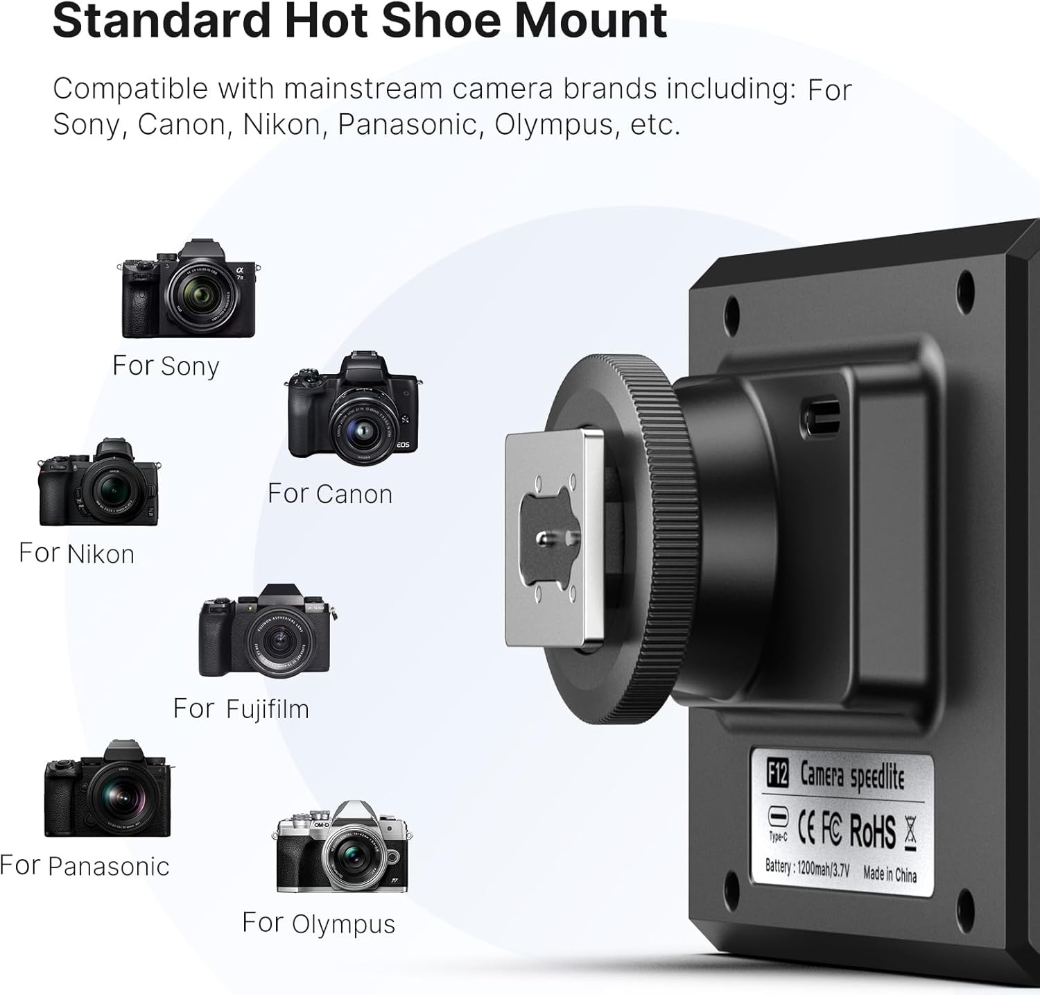 Ulanzi LM20 Camera Flash, Camera Speedlite with GN12 / CCT 5600K for Canon/Fuji/Sony/Nikon/Panasonic Olympus Pentax and Other SLR Digital Cameras, and Digital Cameras with Single Contact Hot Shoe image number 2