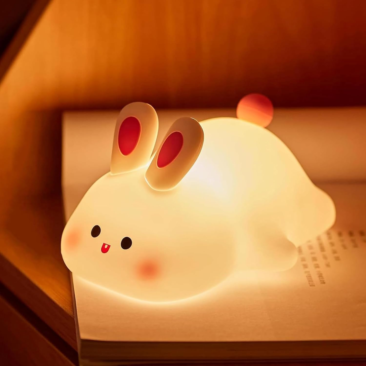 Shgarden Big Face Rabbit Night Light Cute Silicon Bunny Gifts 3 Level Dimmable Squishy Nightlight Rechargeable Bedside Touch Soft Lamp for Nursery Breastfeeding Bedroom Living Room SH0091 image number 6