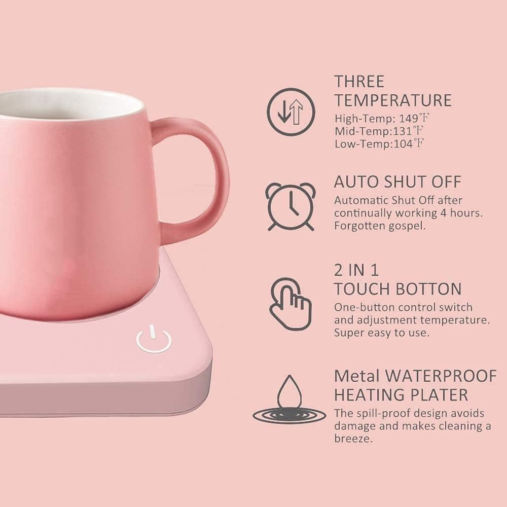 Coffee Mug Warmer Pink Electric Coffee Warmer for Desk with Auto Shut off 3 Temperature Setting Smart Cup Warmer for Warming & Heating Coffee, Beverage, Milk, Tea and Hot Chocolate(No Cup) image number 1