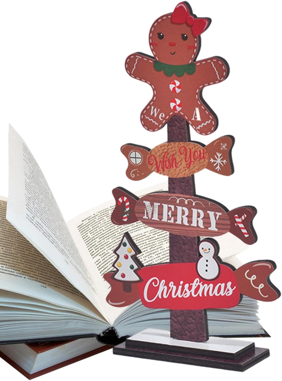 Wood Christmas Trees,Small Table Top Christmas Tree with Gingerbread Man Topper - Holiday Ornament Christmas Tiered Tray Decor Decorative Sign for Shopping Window Desk Shelf image number 5