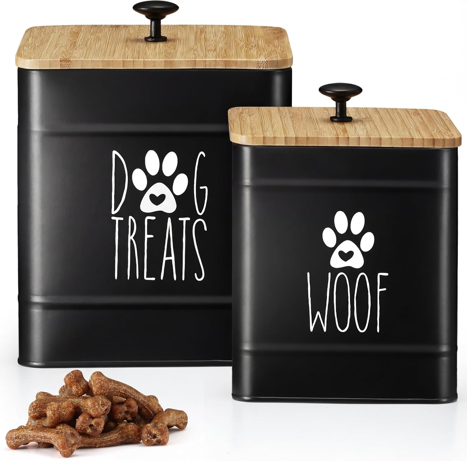 PERFNIQUE Dog Treat Container Set of 2 with Airtight Lid, Dog Cookie Jar for Kitchen Counter, Pet Treat Canister and Storage, 7.8X6.2 & 7.3X5.5 (Grey)