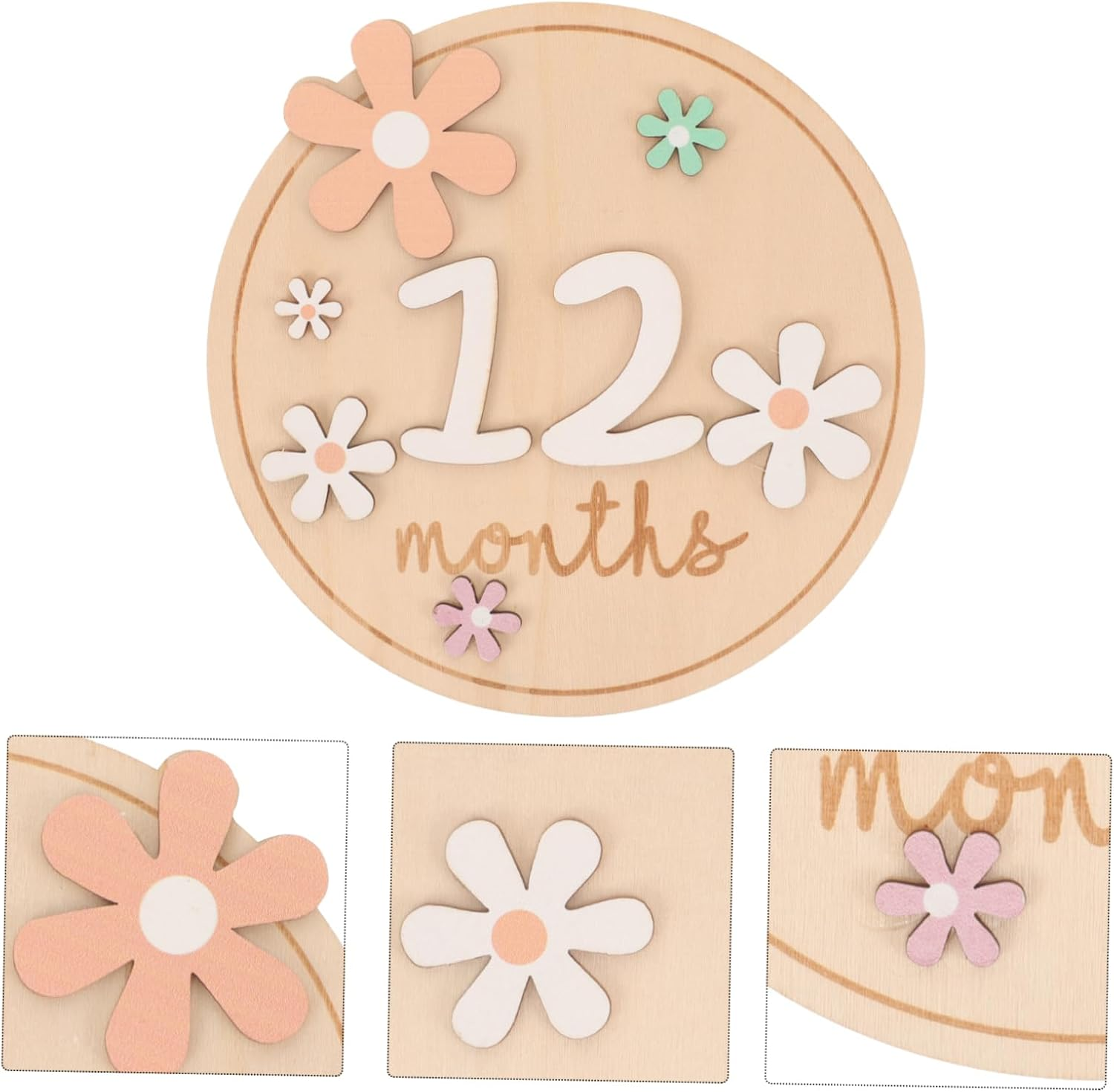 SECFOU Wooden Milestone Signs Monthly Announcement Discs for Newborn Photography Lightweight Nursery Decor for Showers and Gender Reveals image number 6