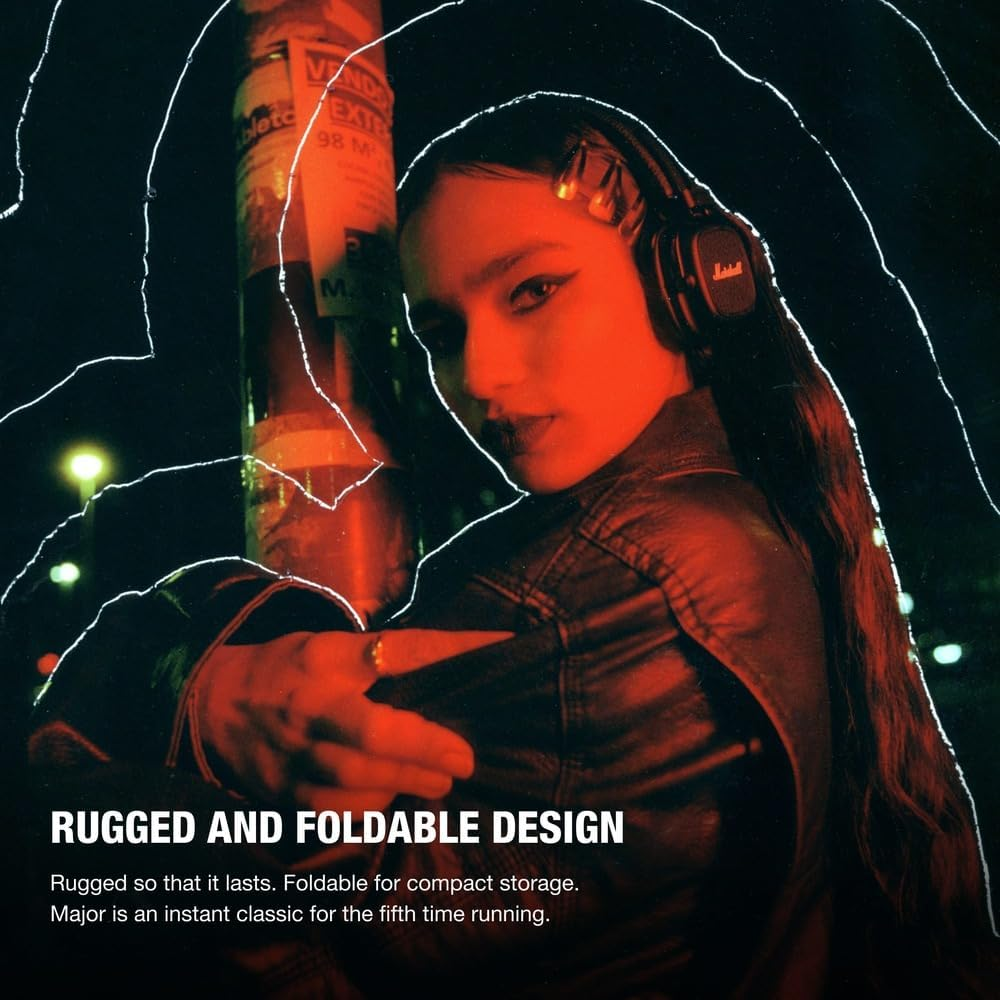 Major V Bluetooth Headphones - Foldable Wireless Headphones Bluetooth with 100+ Hours of Playtime - Black image number 4