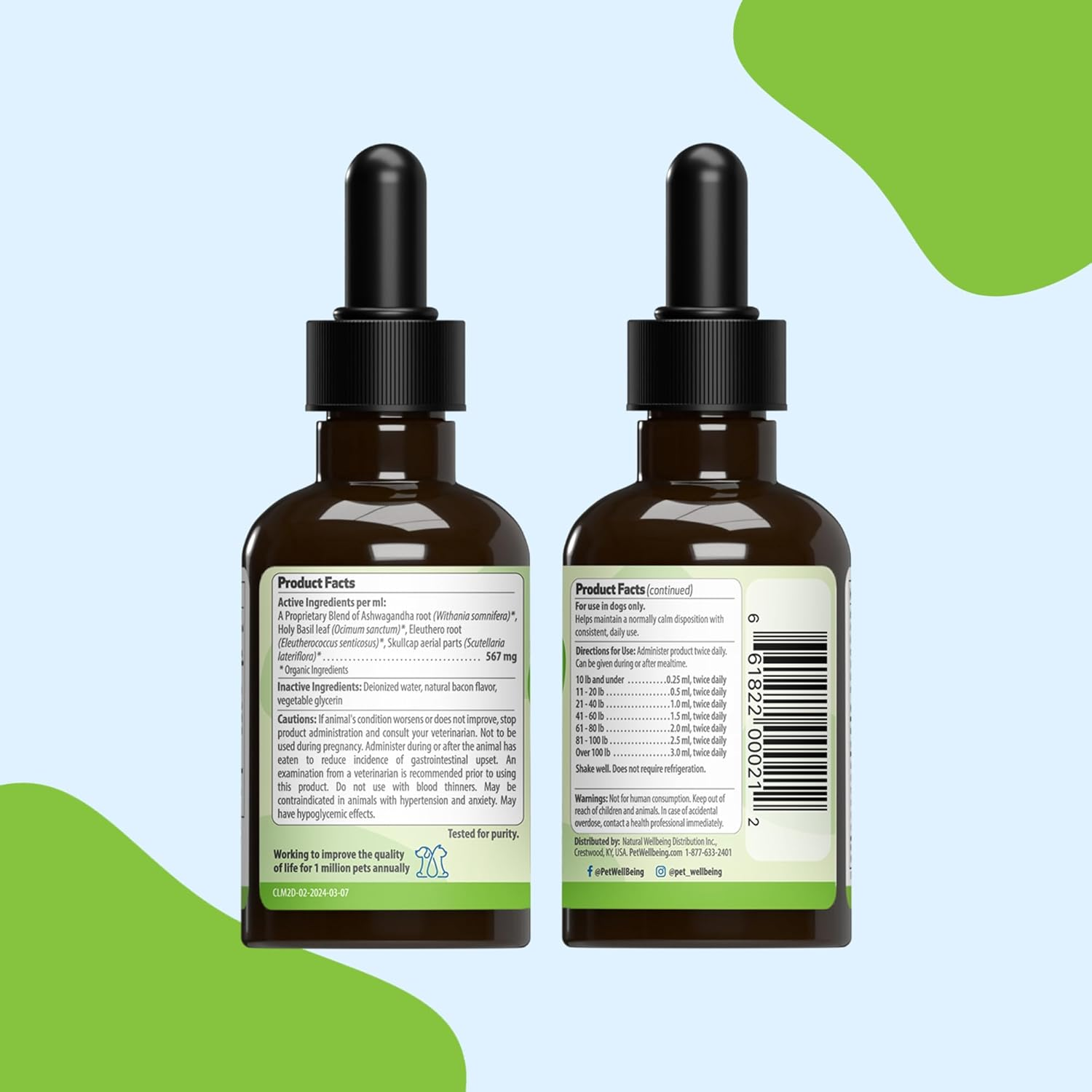 Pet Wellbeing Calming Care for Dogs - Calm Support, Relaxed Nervous System, Emotional Balance, Adaptogens, Ashwagandha, Holy Basil - Veterinarian-Formulated Herbal Supplement 2 Oz (59 Ml) image number 3