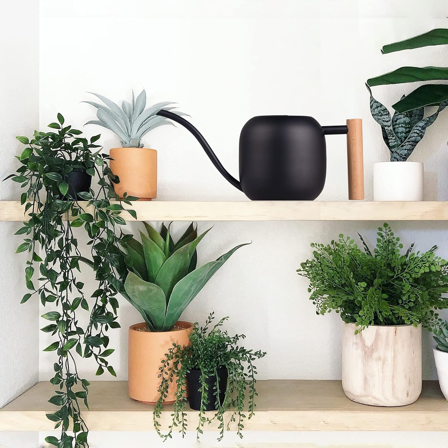 IMEEA 1L/35Oz Watering Can Indoor Stainless Steel Watering Can Black Water Can with Long Spout for House Plants Bonsai Garden Flower