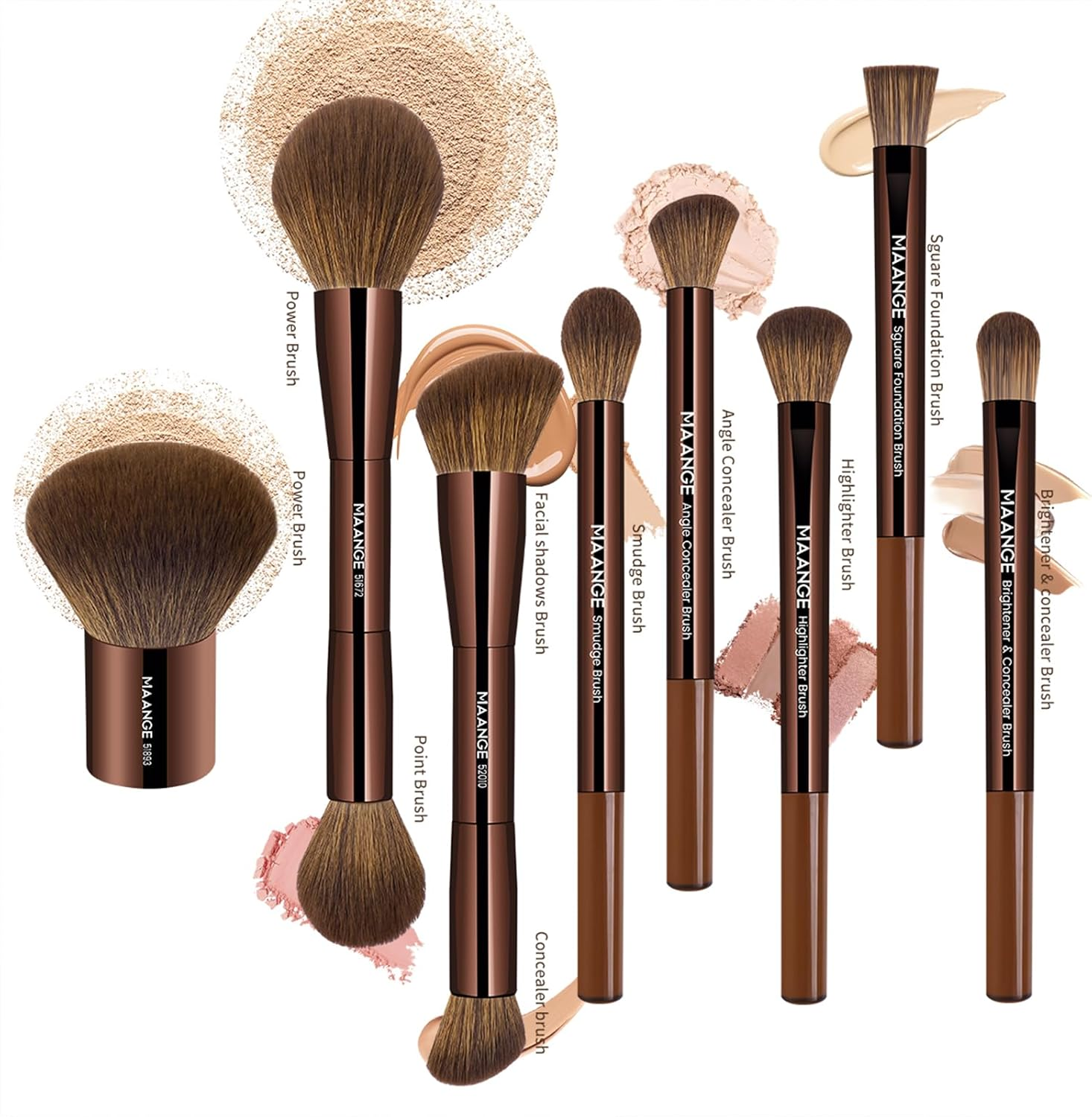 8 PCS Makeup Brush Set Double-End Makeup Brushes for Blending Liquid Powder Concealer Eyeshadow Blush Burshes Set (Brown) - Coffee Gold image number 3