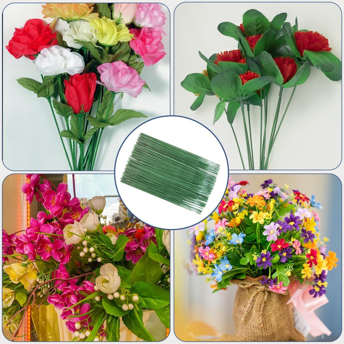 Green Floral Stems - 100Pcs Plastic Flower Rods for Bouquets and Arrangements, Ideal for Crafts and Florists (17CM /6.7In) image number 2