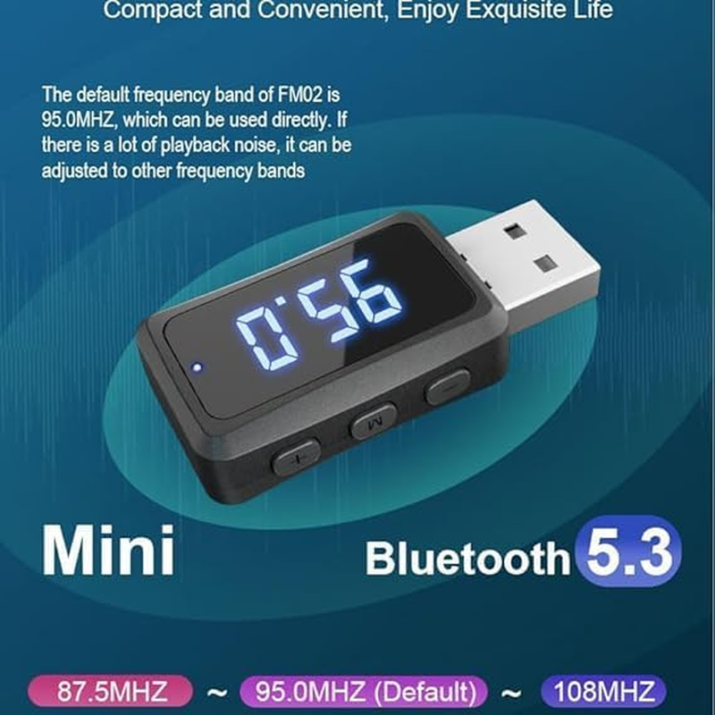 Car Bluetooth 5.3 Transmitter Receiver Handsfree Mini USB Power Car Kit Car Stereo Wireless Audio Adapter for Car Fm Radio