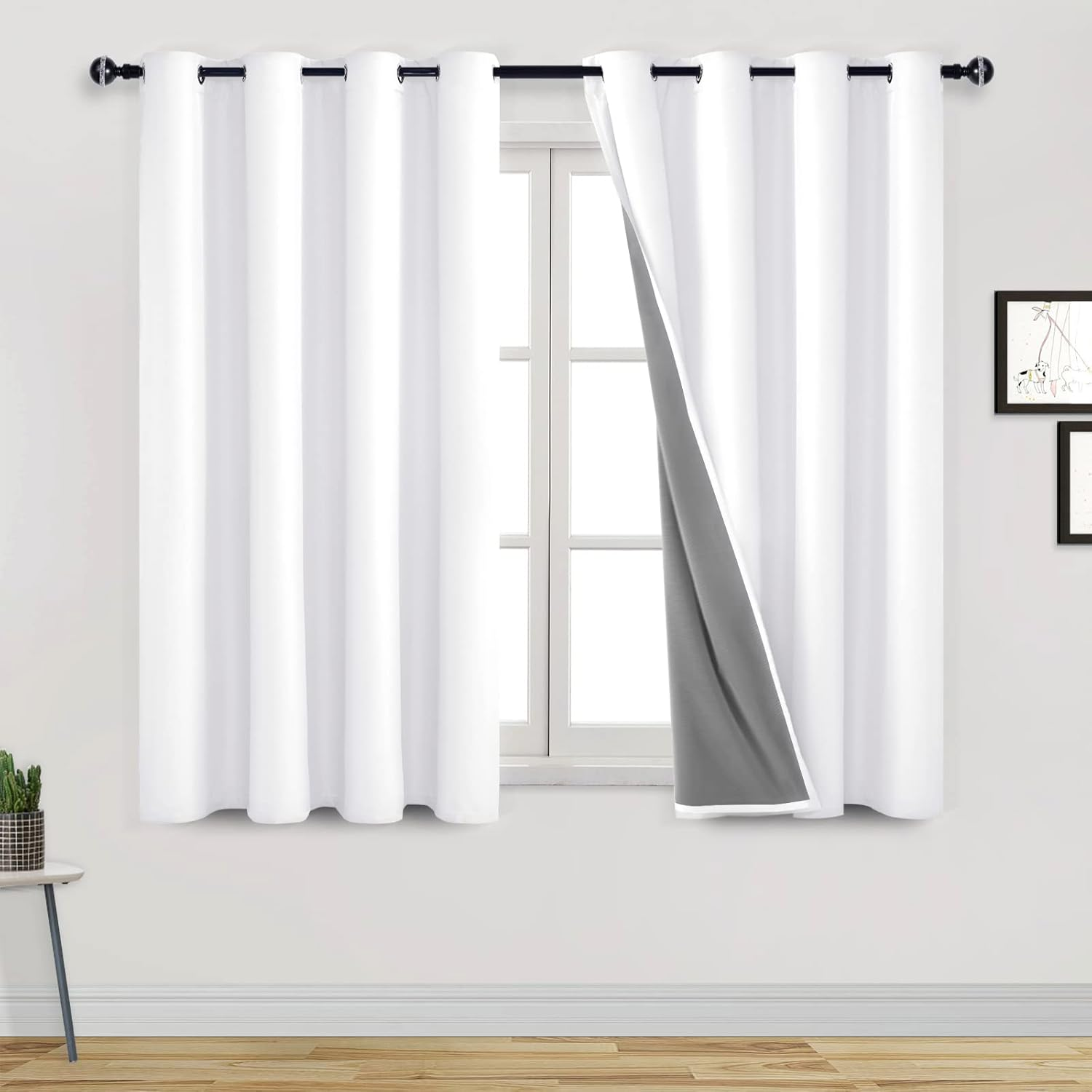 DWCN 100% Blackout Curtains for Living Room with Liner, Double Layer Thermal Insulated Full Room Darkening Noise Reducing Eyelet Curtains 2 Panels, Each W132Cm X D213Cm, Greynish White image number 4