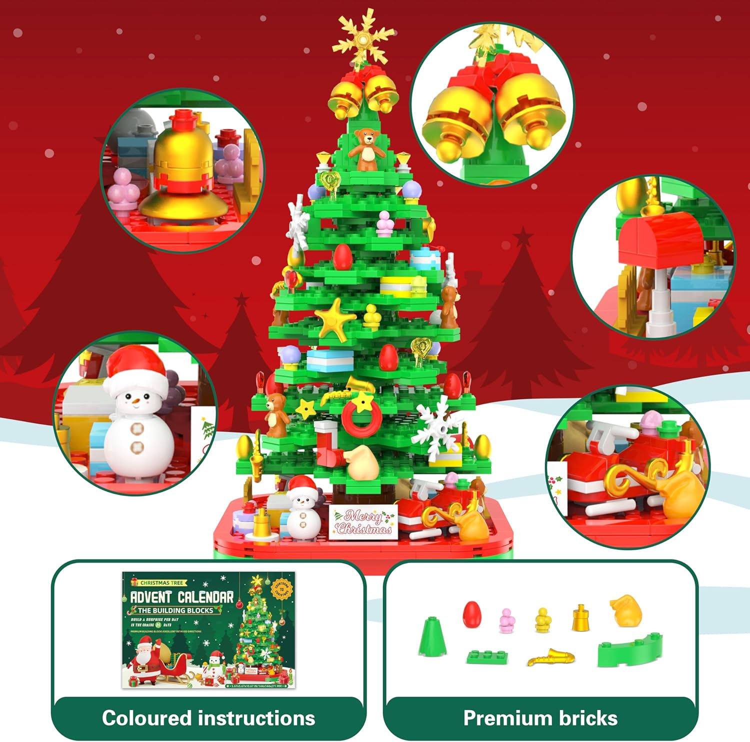 Advent Calendar 2025 Building Blocks Kit - Christmas Tree, 24 Days Countdown Toys Building Set with Light, Christmas Tree Building Toys XMAS Gifts for Kids Adults image number 6
