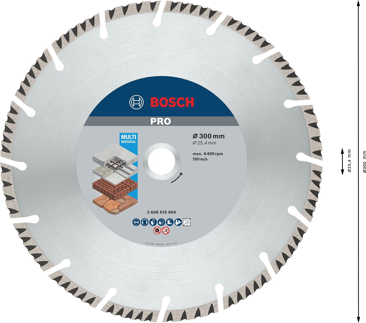 Bosch 1 X Pro Multi Material Diamond Cutting Discs for 25.4 Mm Bore and Table and Petrol Saws (For Concrete, Reinforced Concrete, Diameter 300 Mm, Professional Accessories Table Saw, Petrol Saw)