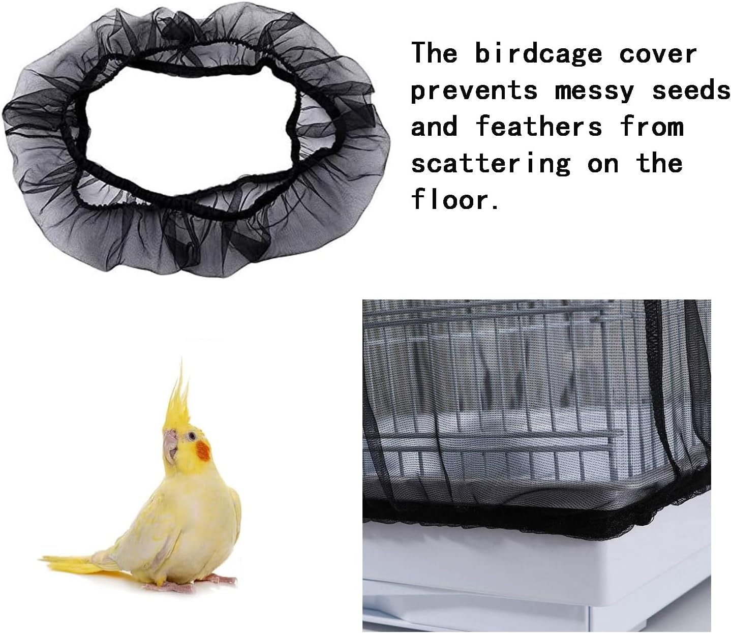 Tjhypenete 2 PCS Bird Cage Cover, Universal Bird Cage Seed Catcher, Ventilated Nylon Large Size Bird Cage Cover, Parrot Guard Net Cover, Birdcage Mesh Stretchy Skirt for Parakeet round Square Cage image number 4