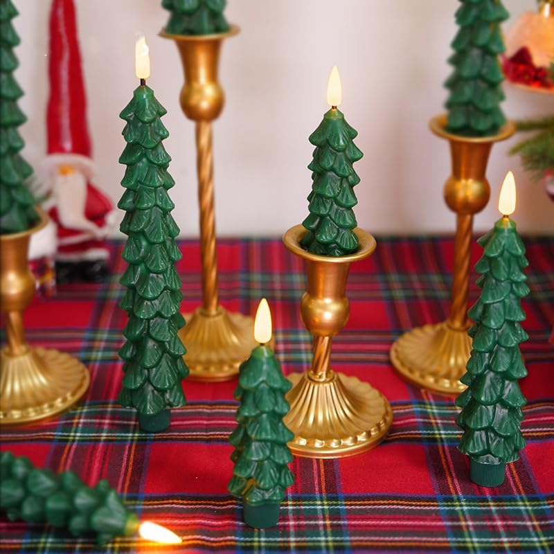 Flameless LED Christmas Tree Candles Set, Realistic Wax Design and Warm White Light, Perfect for Holiday Decoration and Gifts (6 Pack, 5 Inch) image number 1