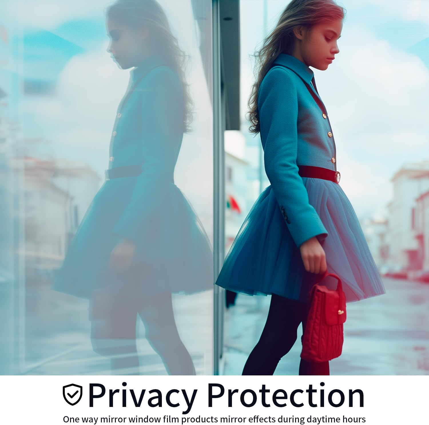 Sun Blocking Privacy Window Film, One Way Window Tint for Home, Daytime Window Privacy See Out Not in Window Cling Mirror Reflective anti UV Sticker for Car&Office(Silver, 45X200Cm)