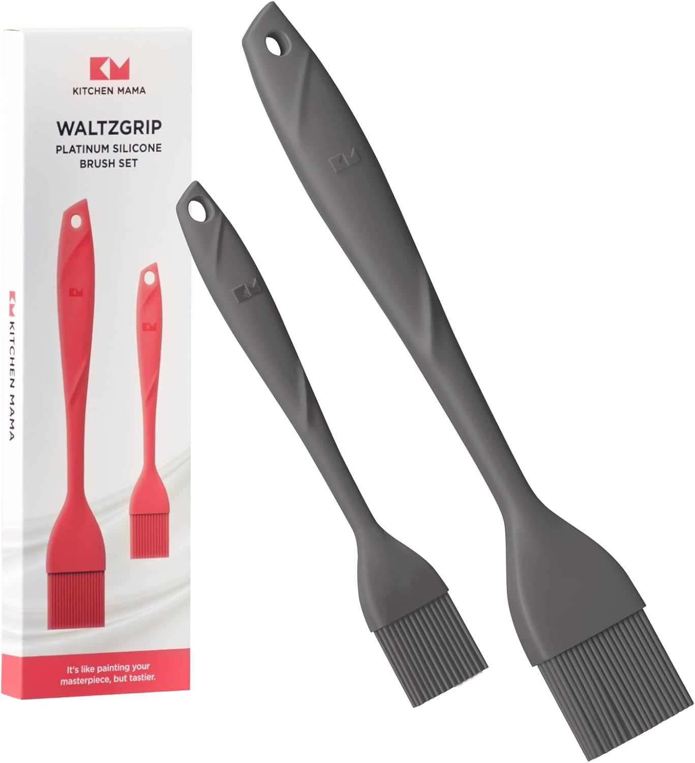 Kitchen Mama Waltzgrip Platinum Silicone Basting Pastry Brush: Set of 2 Heat-Resistant Brushes for Cooking, Baking, Grilling, and Spreading Oil or Butter - Dishwasher-Safe (Metal Gray) image number 1