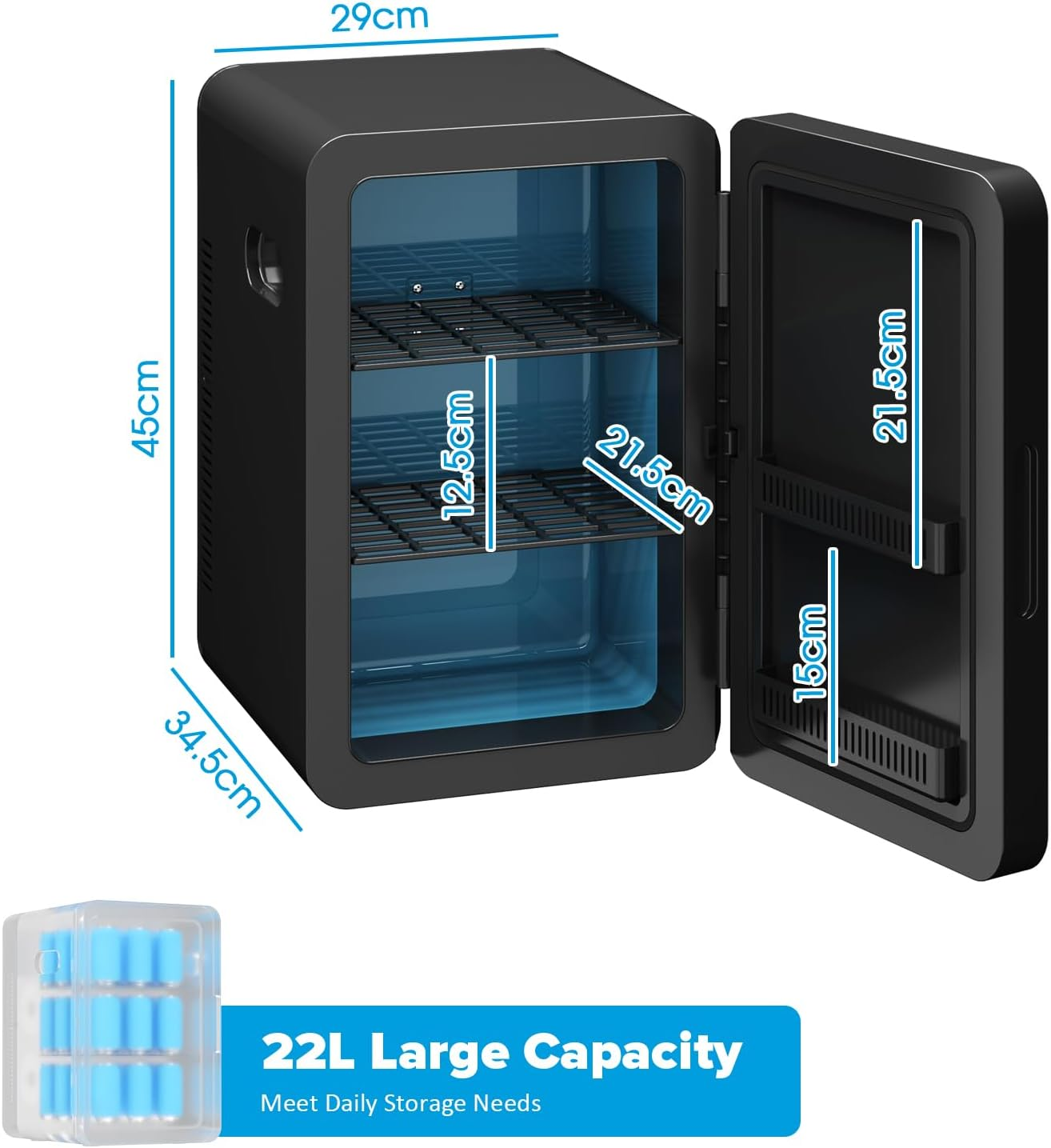 Advwin Mini Fridge 22L Portable Mini Refrigerator 12V Car Fridge Cooler, Black - Green image number 4