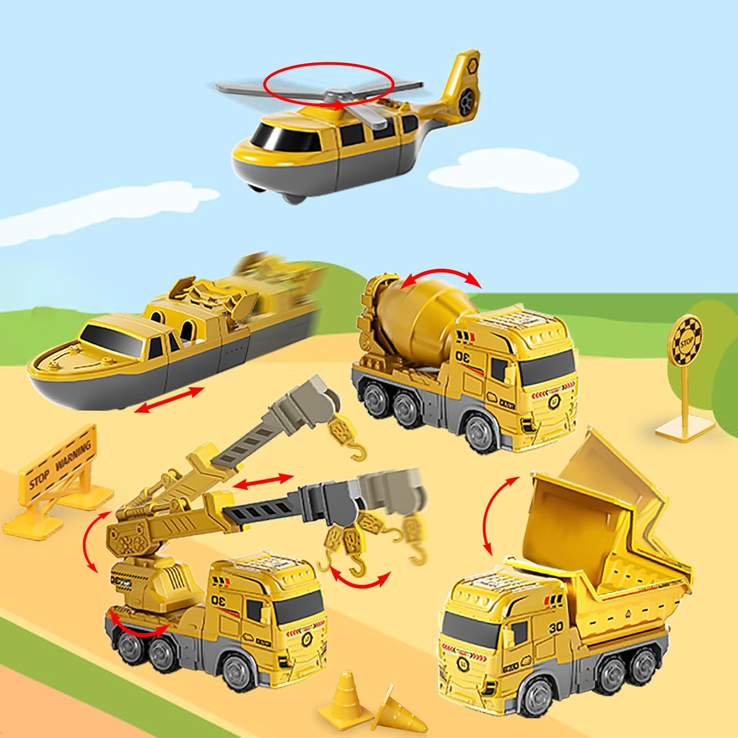 PELOSTA Toddler Magnetic Construction Vehicles Set, 5 PCS Transforming Robot with Storage Box,5 in 1 DIY Assembly Magnetic Engineer Toys,Stem Gifts Building Blocks for Boys Girls Age 3-8(36PCS) image number 2