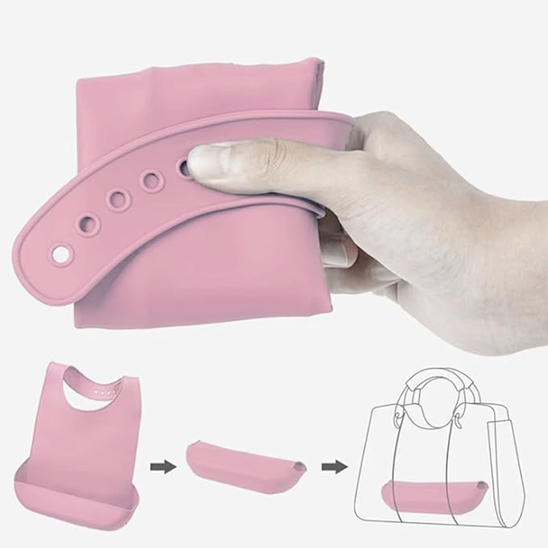 Waterproof Bibs for Adult with Crumb Catcher Silicone Adjustable Pink for Elderly Women Eating
