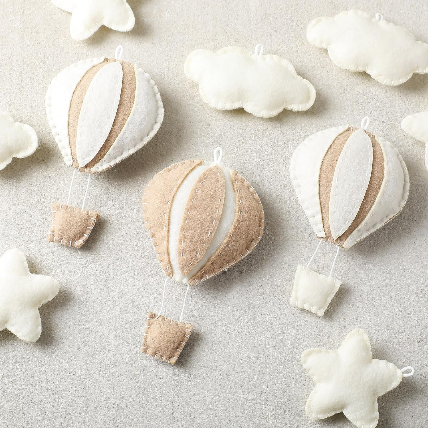 Poen 10 Pcs Star Hot Air Balloon and Cloud Nursery Wall Decor for Bedroom - Mini Felt Clouds Stars Western Decor for Kids Baby Room (Khaki) - Khaki image number 3
