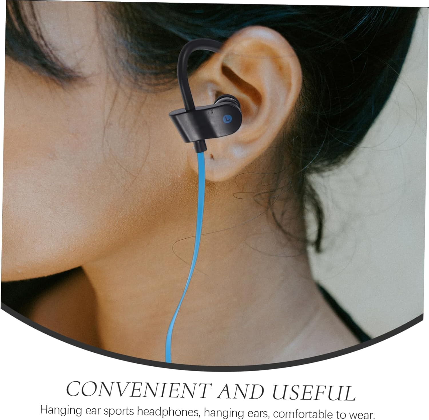 KICHOUSE Ear Hook Stereo Headset with Microphone Wired Earphones for Sports Universal Fit Black and Navy Compatible with Smartphones image number 2