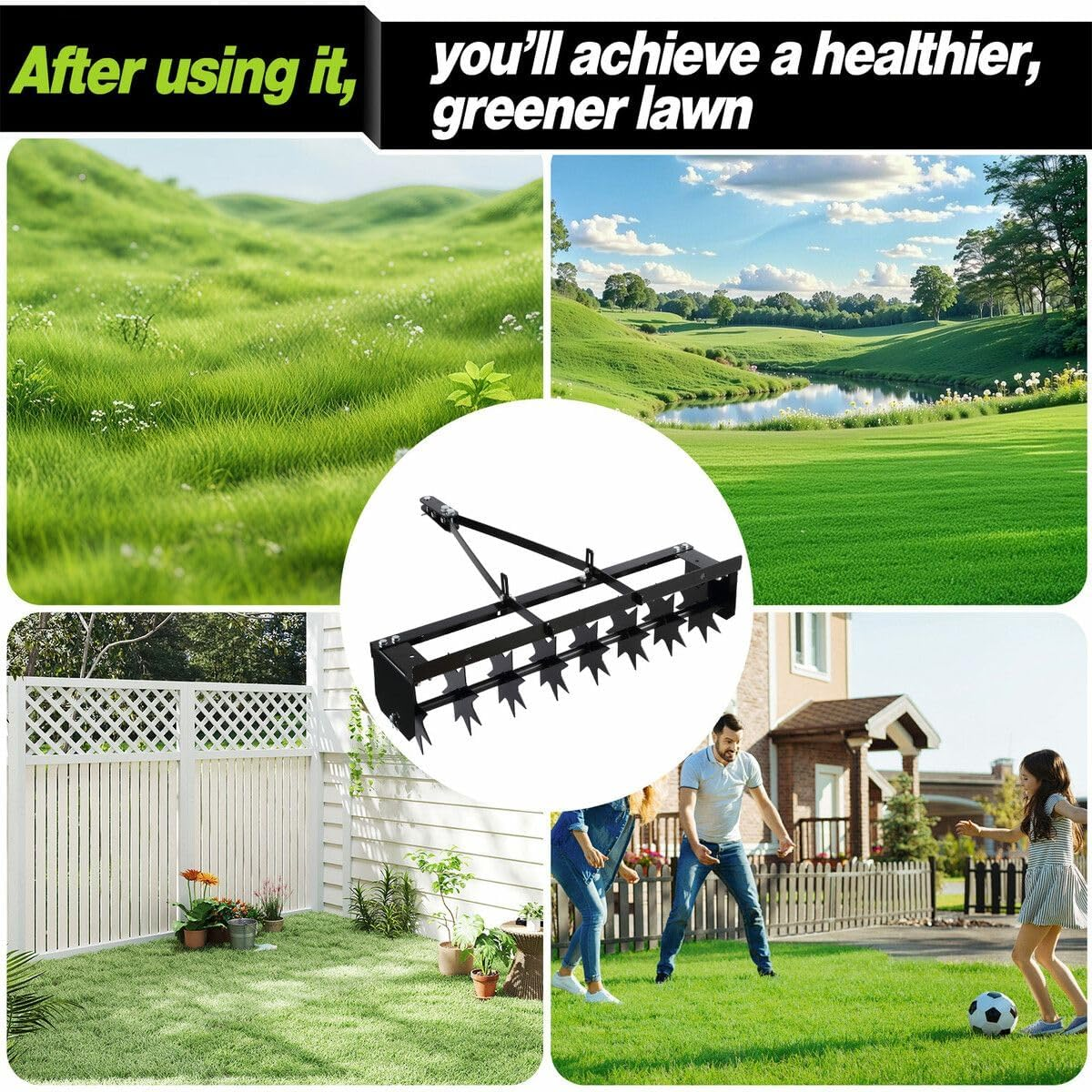 SHOGUN Tow behind Lawn Aerator Tractor 81Cm Pull Spike Grass Soil Penetrator Loosener Rolling Ride on Mower Hitch Heavy Duty Steel Tines Farm Garden Yard image number 3