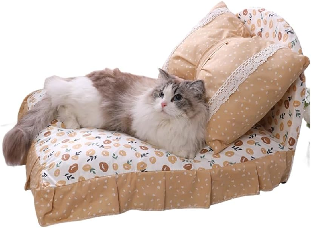 Pet Bed, Fluffy, Cute, Dog, Cat, Stylish, Square, All Seasons, Pet Sofa, Pet, Cushion, Pillow, Princess-Style, Ruffle, Pet Bed with Princess-Style Pillow (Beige) image number 3