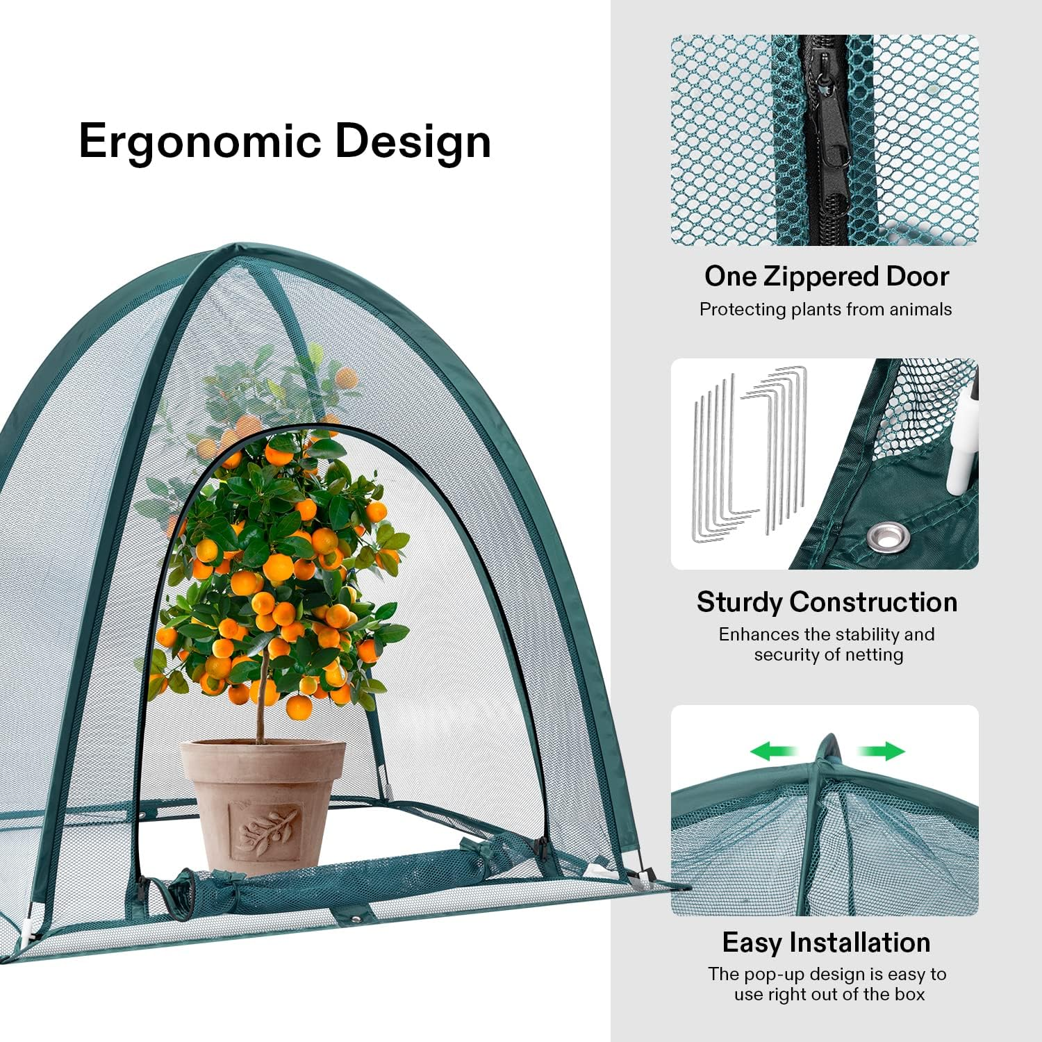 VIVOSUN Garden Netting Cover, 36 X 36 X 39 Inch Pop-Up Guard Cover with Zip Entry for Plants, Vegetables, Fruits, Outdoor Run and Enclosure for Small Animals, 2-Pack, Green image number 5