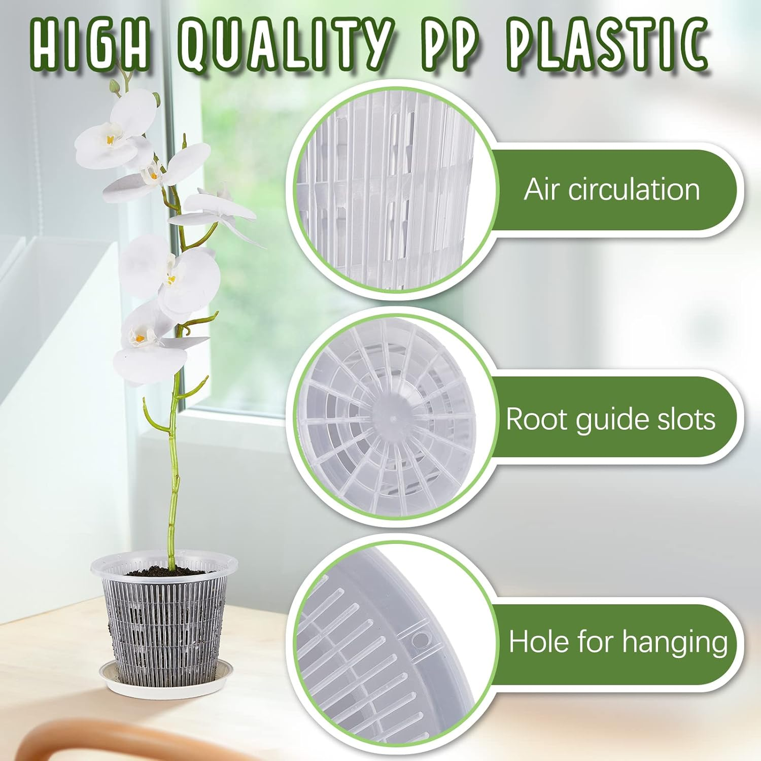 Amyhill 20 Pcs Clear Orchid Pot with Holes and Saucers Orchid Breathable Slotted Pot 4.3 Inch and 5.5 Inch Clear Plastic Plant Net Pots Nursery Pots with Trays for Indoor Plant image number 2