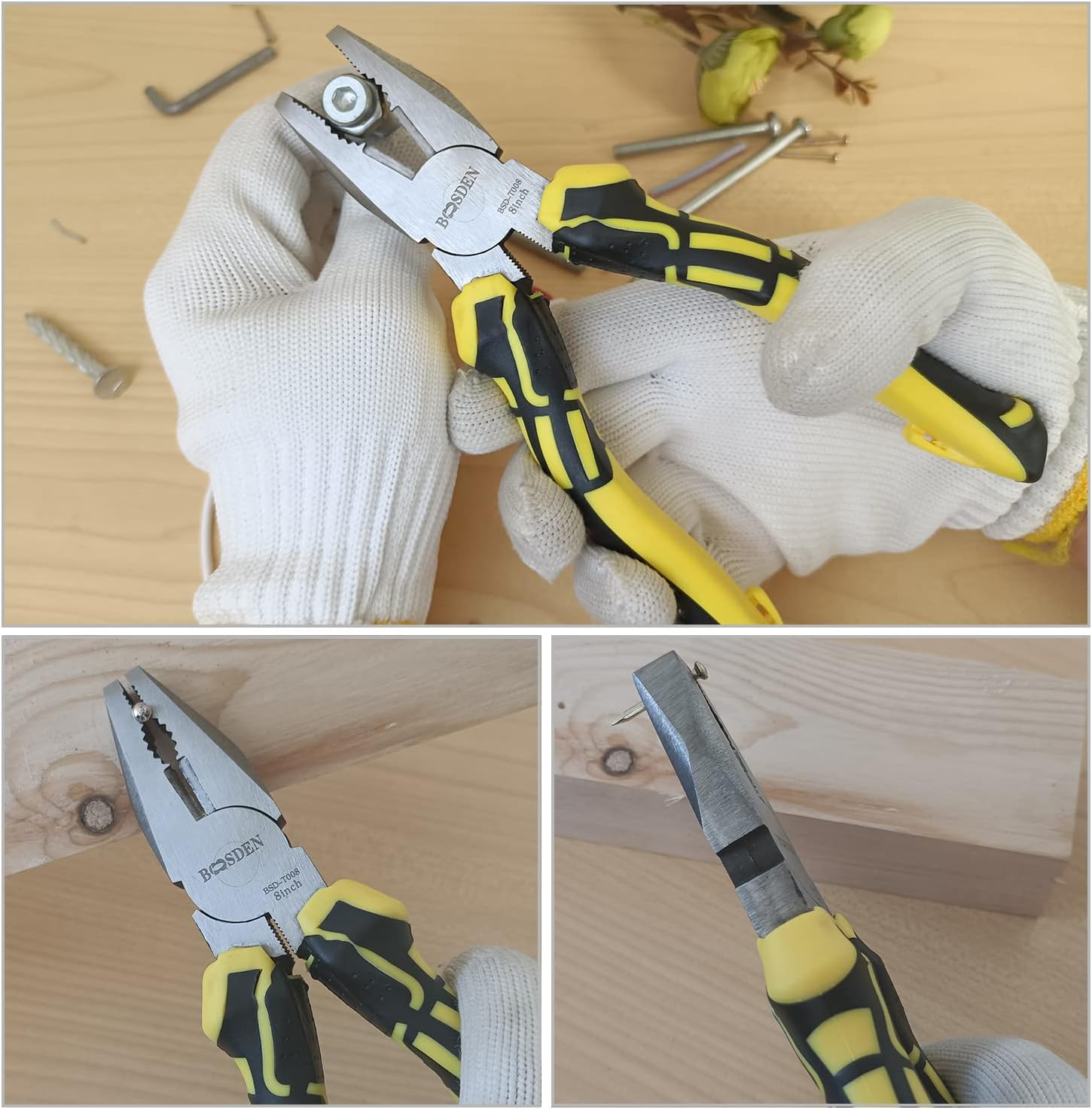 BOOSDEN 8 Inch Lineman'S Pliers - Side Cutters Combination Pliers with High Leverage and Wire Cutter Function image number 3