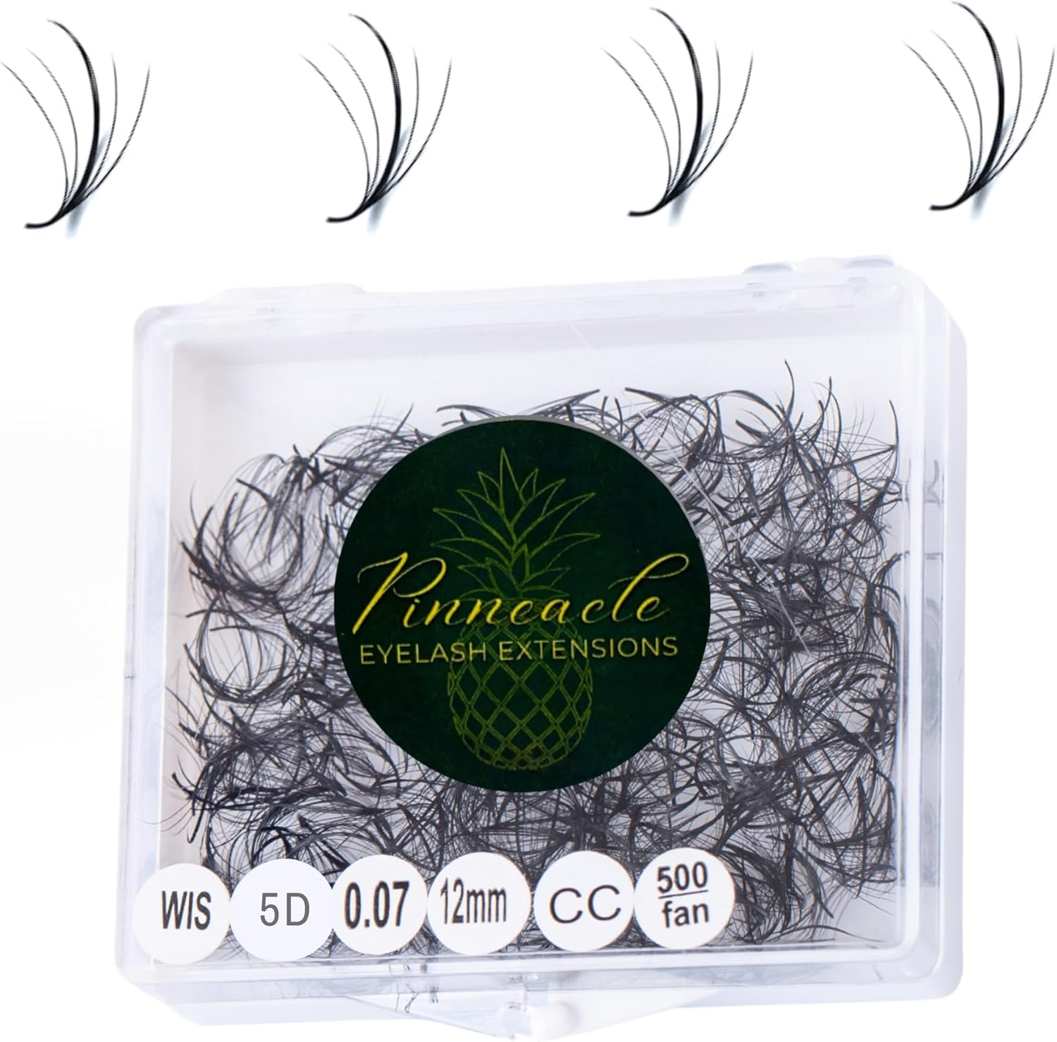 500 Wispy Premade Volume Lash Fans &ndash; Single Length | False Eyelash Extensions Supplies for Lash Artists | Narrow Base, Handmade, Lightweight Promade Volume Fans + Premade Spike | Handmade by Pinneacle Lash | 0.07 (5D | CC Curl | 12Mm)