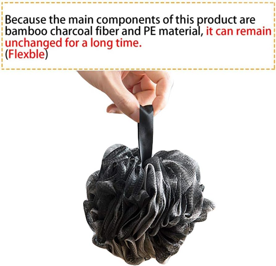 Shower Bath Sponge, 3Pcs Black Bath Shower Sponge Exfoliating Pouf Loofahs, Gentle Shower Scrub Mesh Body Brush Ball, the Best Bathing Companion for Women Men image number 2