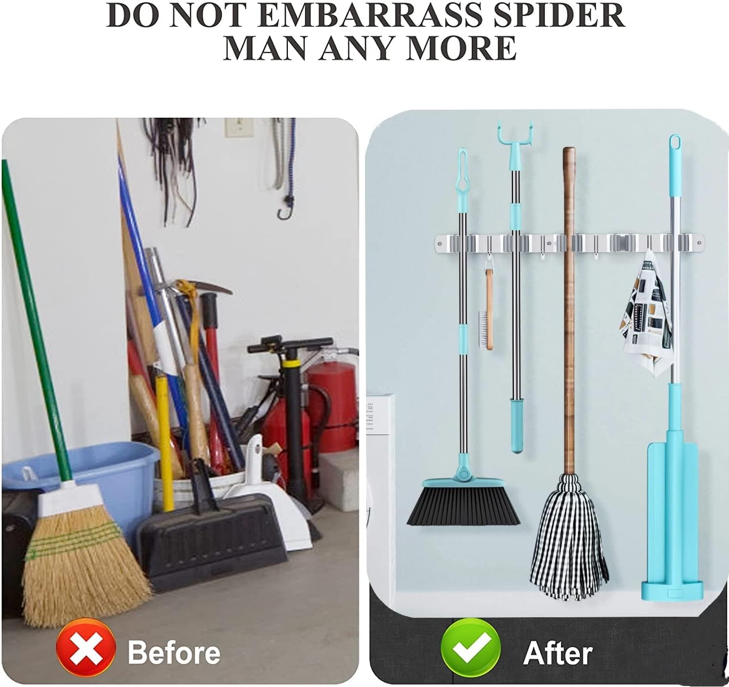 Mop Storage,Broom Storages,5 Racks 4 Hooks,Broom Hanger,Mop and Broom Holder/Mops Organizer/Broom Hook,Broom Holders Wall Mount,For Home,Kitchen,Garden,Garage,Laundry Room Organization and Storage image number 6