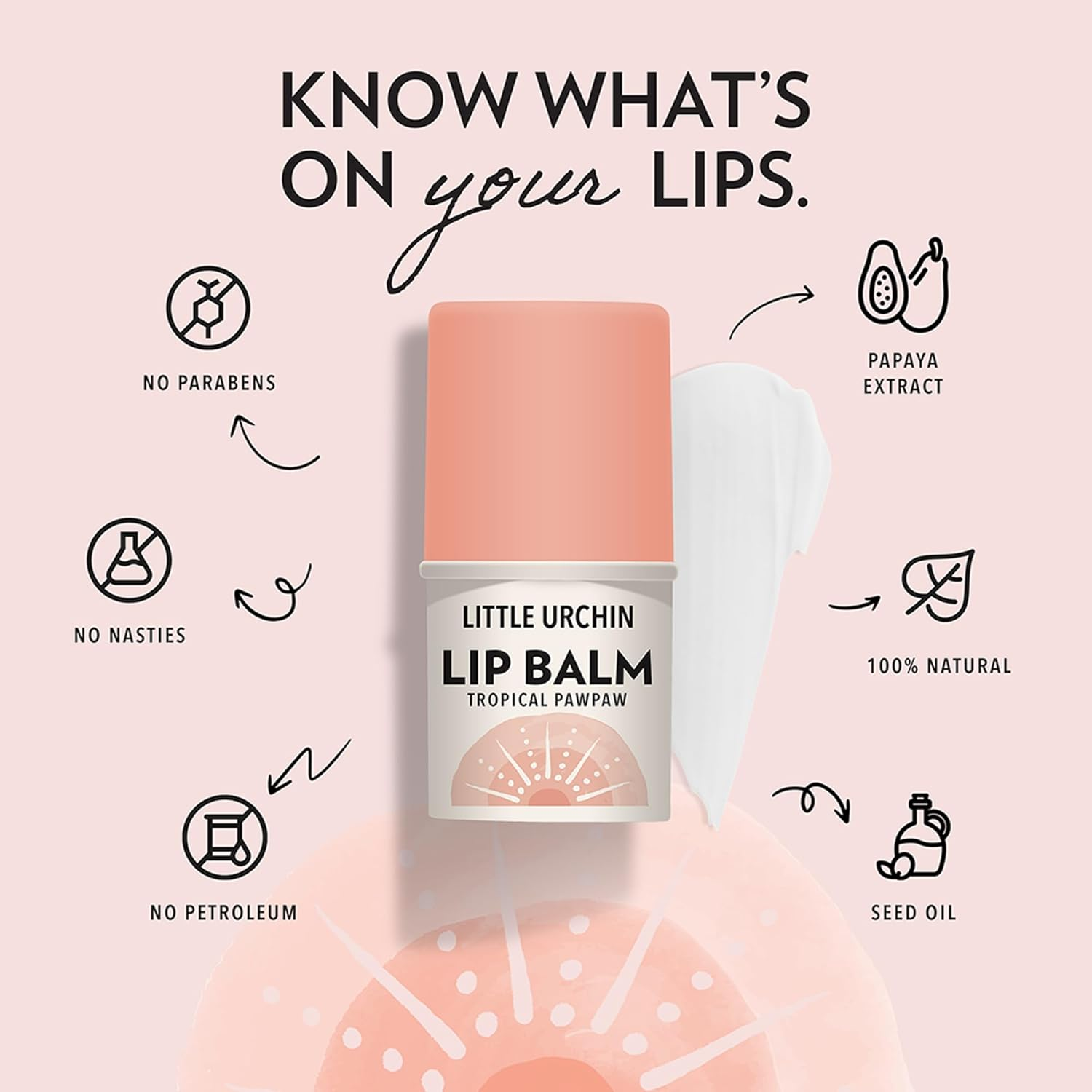 LITTLE URCHIN 100% Natural Lip Balm Tropical Pawpaw 4G &ndash; Lip Care with Beeswax, Coconut Oil, Shea Butter & Vitamin E &ndash; Ultra-Hydrating & Nourishing Lip Moisturiser | Australian Made image number 5