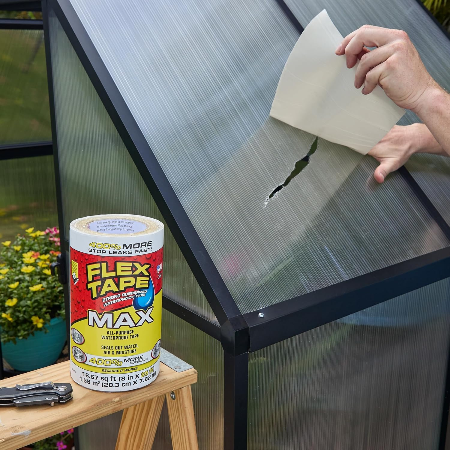 Flex Tape, 12 in X 10 Ft, White, Original Thick Flexible Rubberized Waterproof Tape - Seal and Patch Leaks, Works Underwater, Indoor Outdoor Projects - Home RV Roof Plumbing and Pool Repairs image number 6