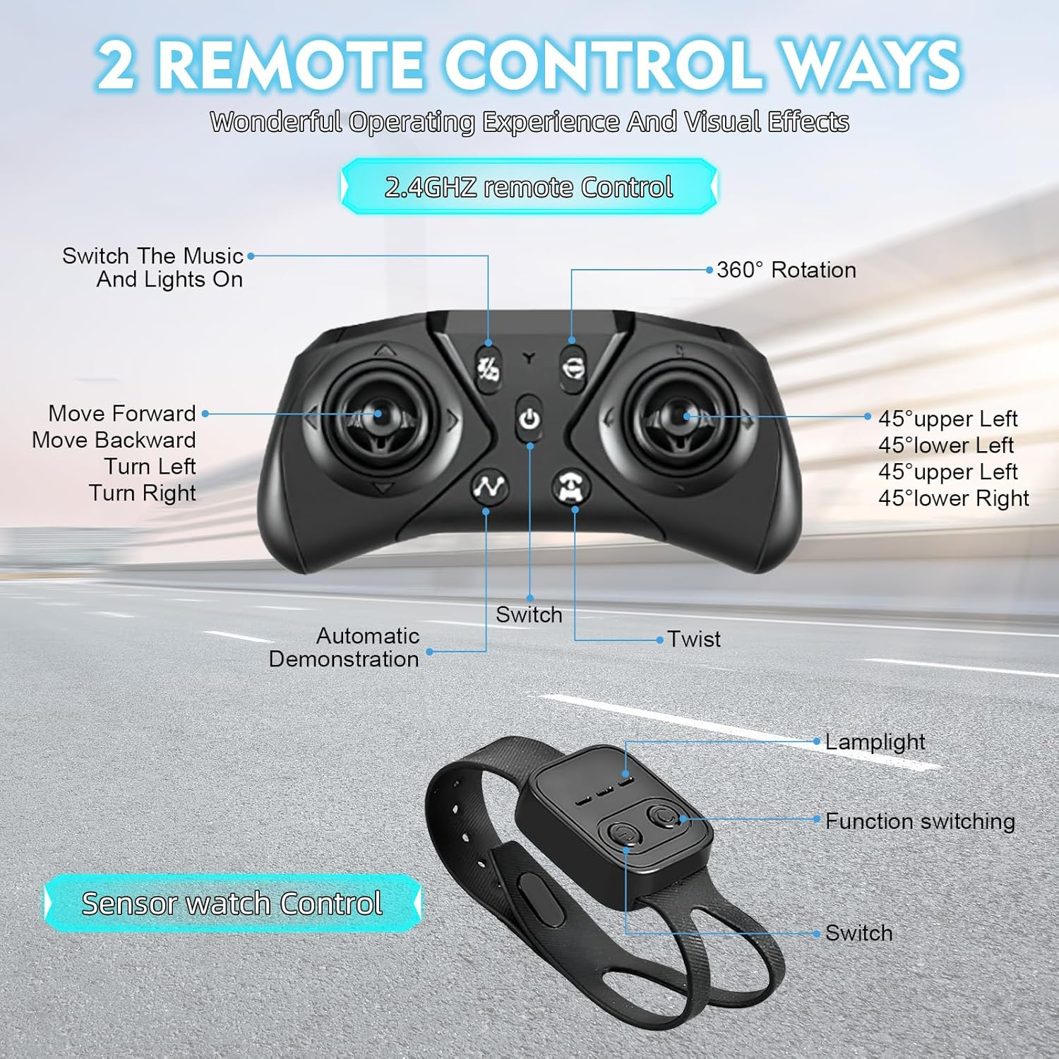 Gesture Sensing RC Stunt Car, 4WD Remote Control Transform Hand Controlled Car- 360&deg; Flips & Drifts, LED Lights, Remote Control Car for Kids Ages 6+ (Durable Design, Rechargeable Battery) image number 6