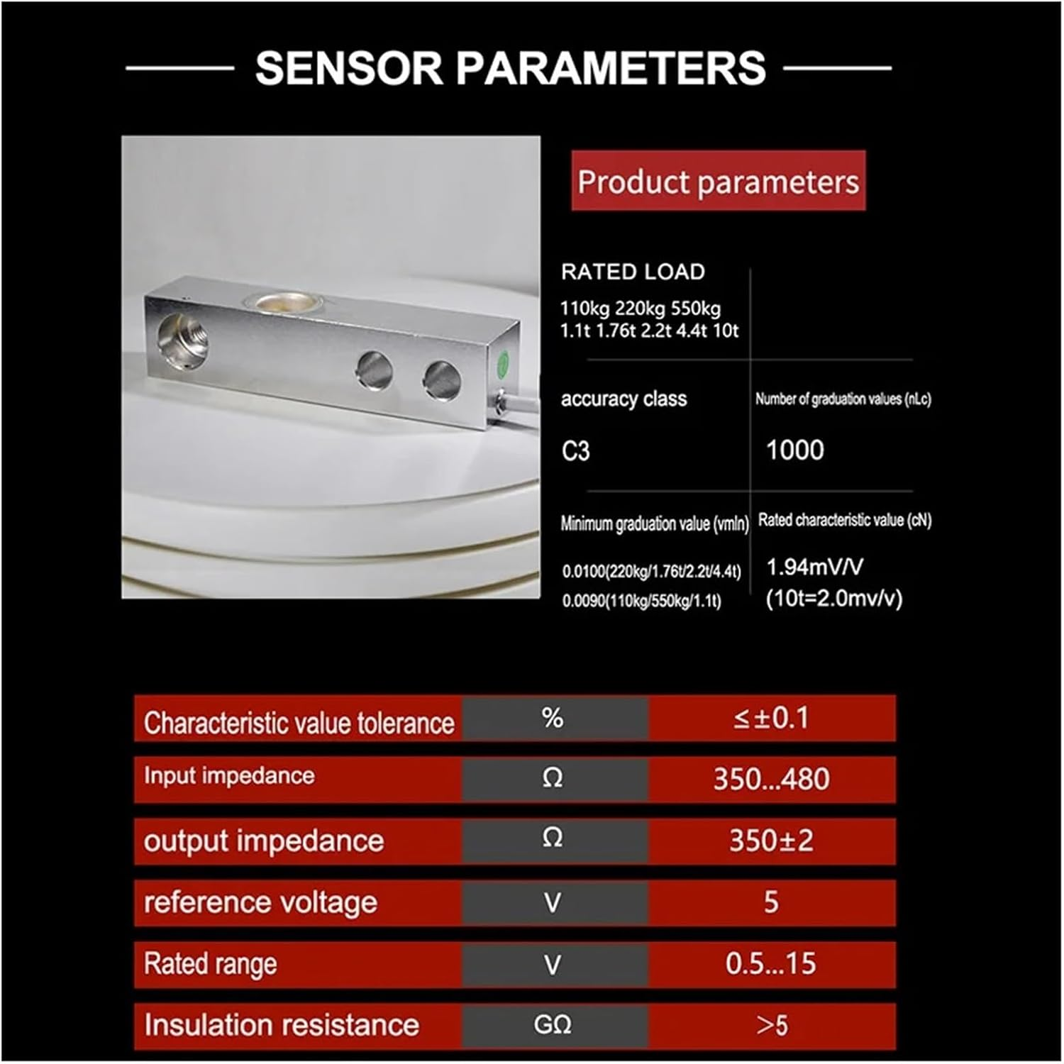 220KG to 10000KG Load Cell Indicator HLCB1 C3 High-Precision Digital Weighing Sensor for Platform Scale, Rail Weighbridge to Measure Force, Pressure, Displacement, Strain(4400Kg) image number 3