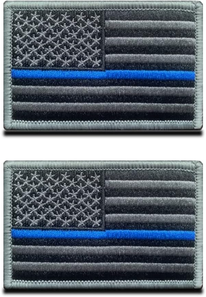 Pack of 2 PCS Tactical American Flag Patch -Thin Blue Line Police- Hook & Loop Embroidered Fastener- USA Flag Patch US Flag Patch United States of America Military Uniform Sew Emblem Patches - 2U-Japan image number 4