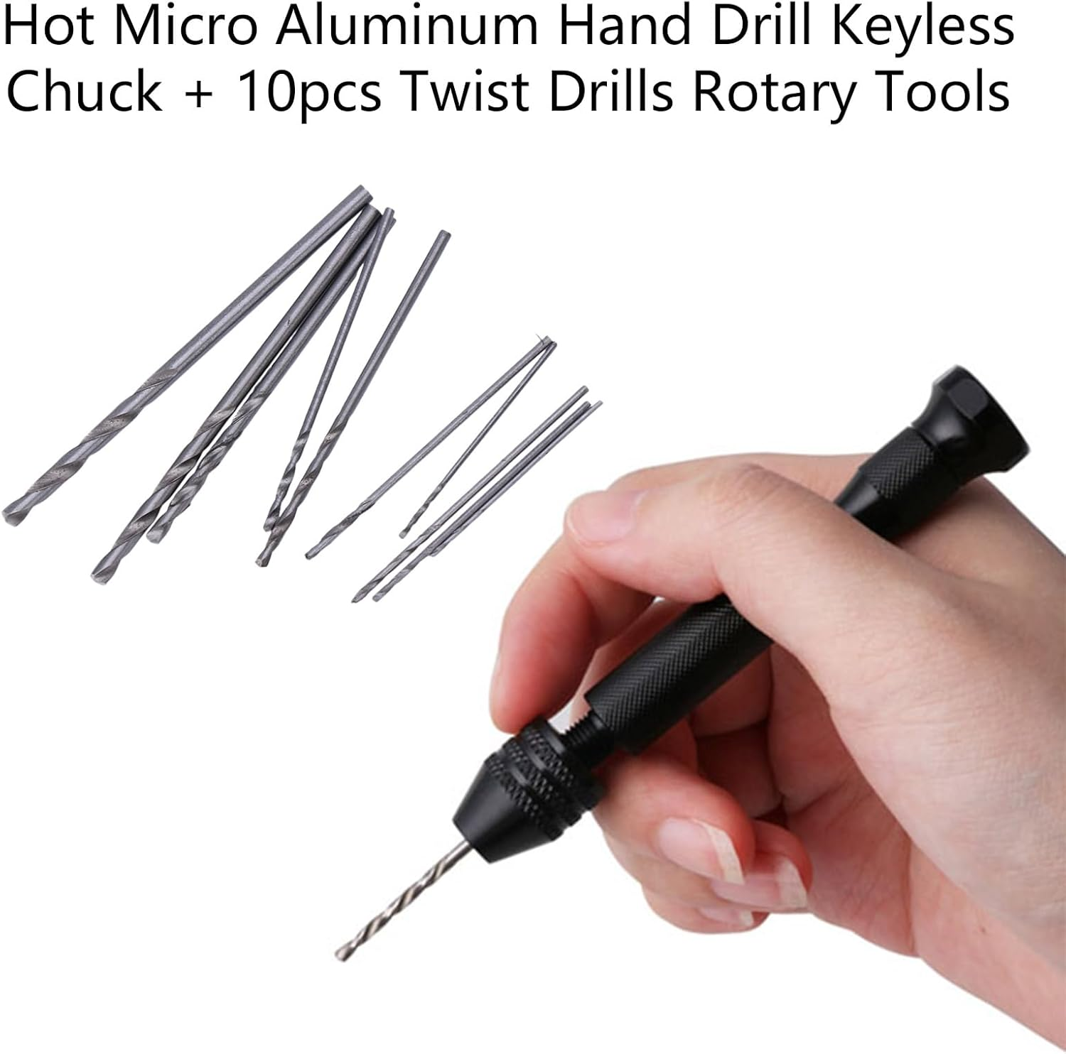 Hot Aluminum Hand Drill Keyless Chuck + 10Pcs Twist Drill Rotary Tool Spanner image number 4