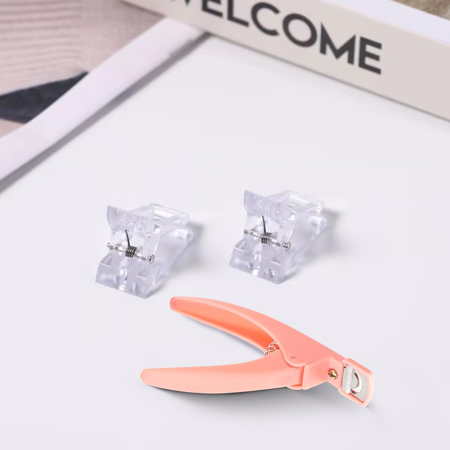 Nail Clippers Tip Cutters for Acrylic False Fake Gel Acrylic Nail Clippers for Acrylic Nails Nail Cutters for Acrylic and Gel Nails with 6 Pcs Clip for for Salon Home Nail Art Pink image number 6