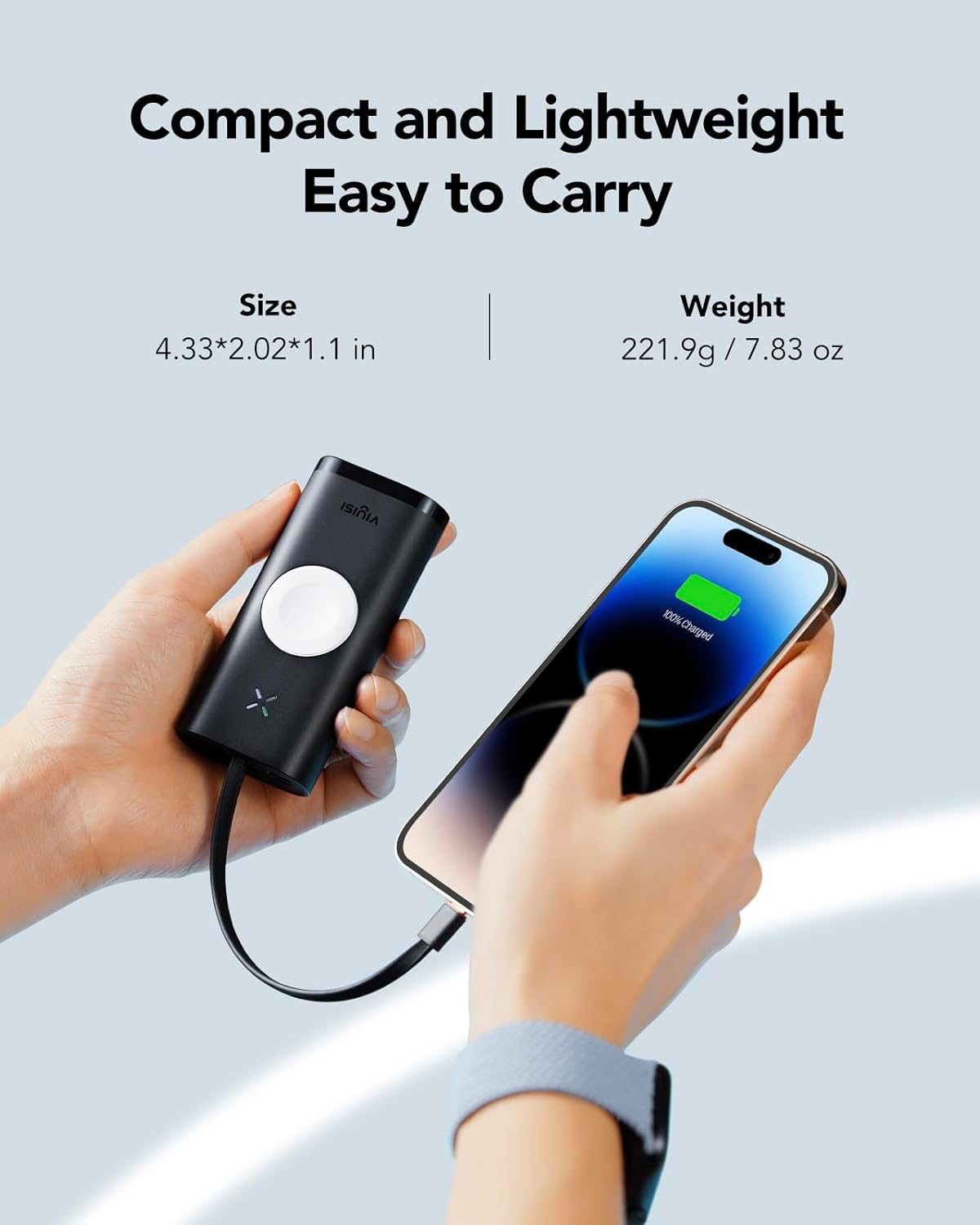 VIYISI Power Bank for Iphone and Apple Watch, 10000Mah 20W Fast Charging Portable Charger PD 3.0& QC 3.0, Battery Pack Compatible with Iphone, Ipad, Apple Watch, Other USB C Phones - Black image number 1