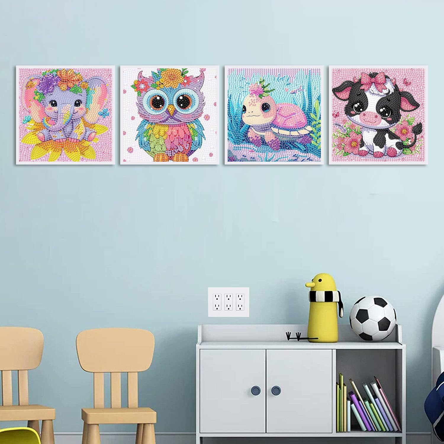 AOSGEDY 4 Pieces Cartoon Diamond Art Kits for Kids, Cute Animals DIY Diamond Art Painting for Adults Beginner, Kids' Mosaic Kits 5D Full round Drill Gem Art for Home Wall Decor Kids 6X6 Inch