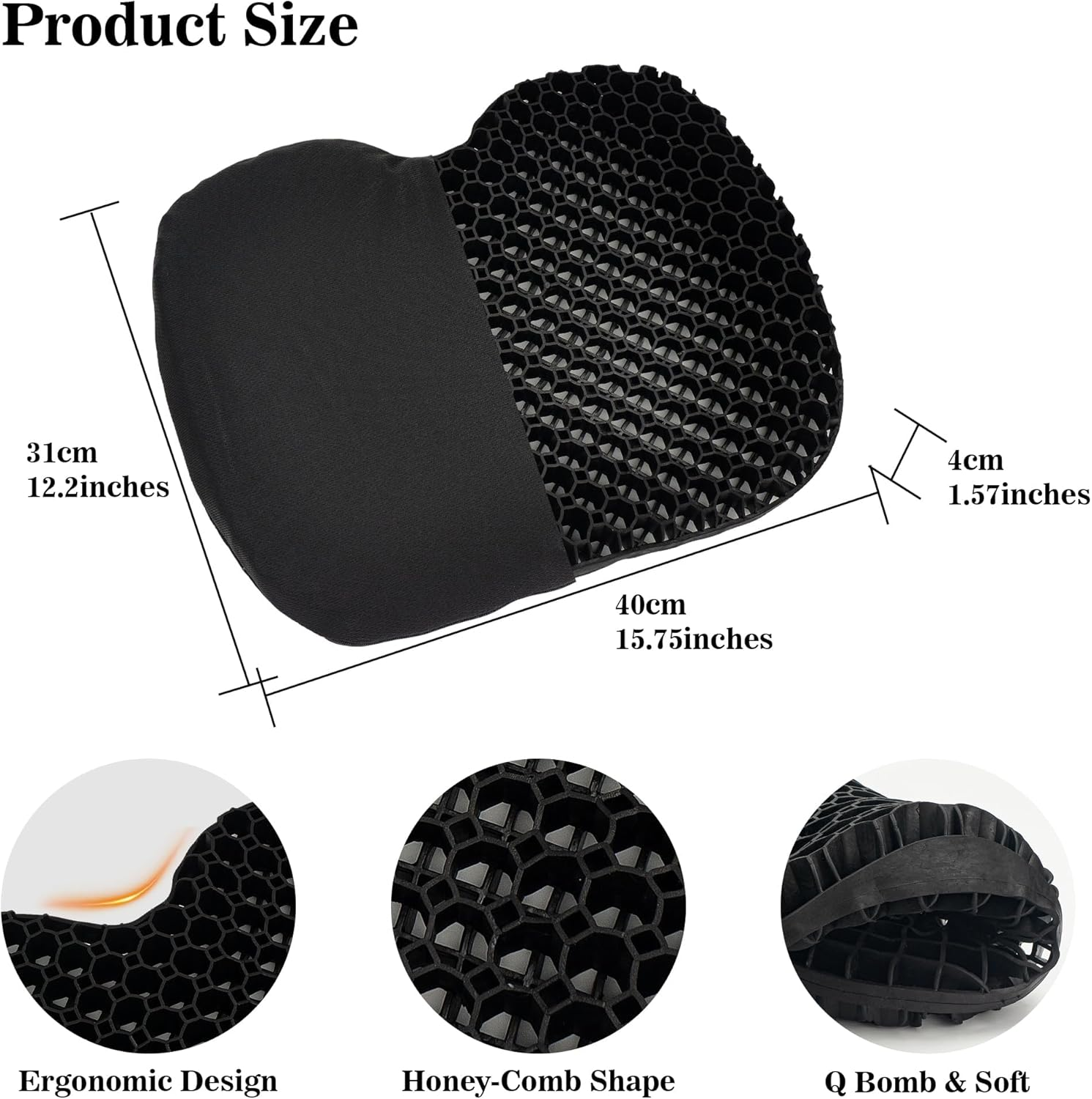 Kayak Seat Cushion, anti Slip Gel Seat Cushion for Long Sitting on Boat, Canoe, Sup, Chair (Black) image number 4