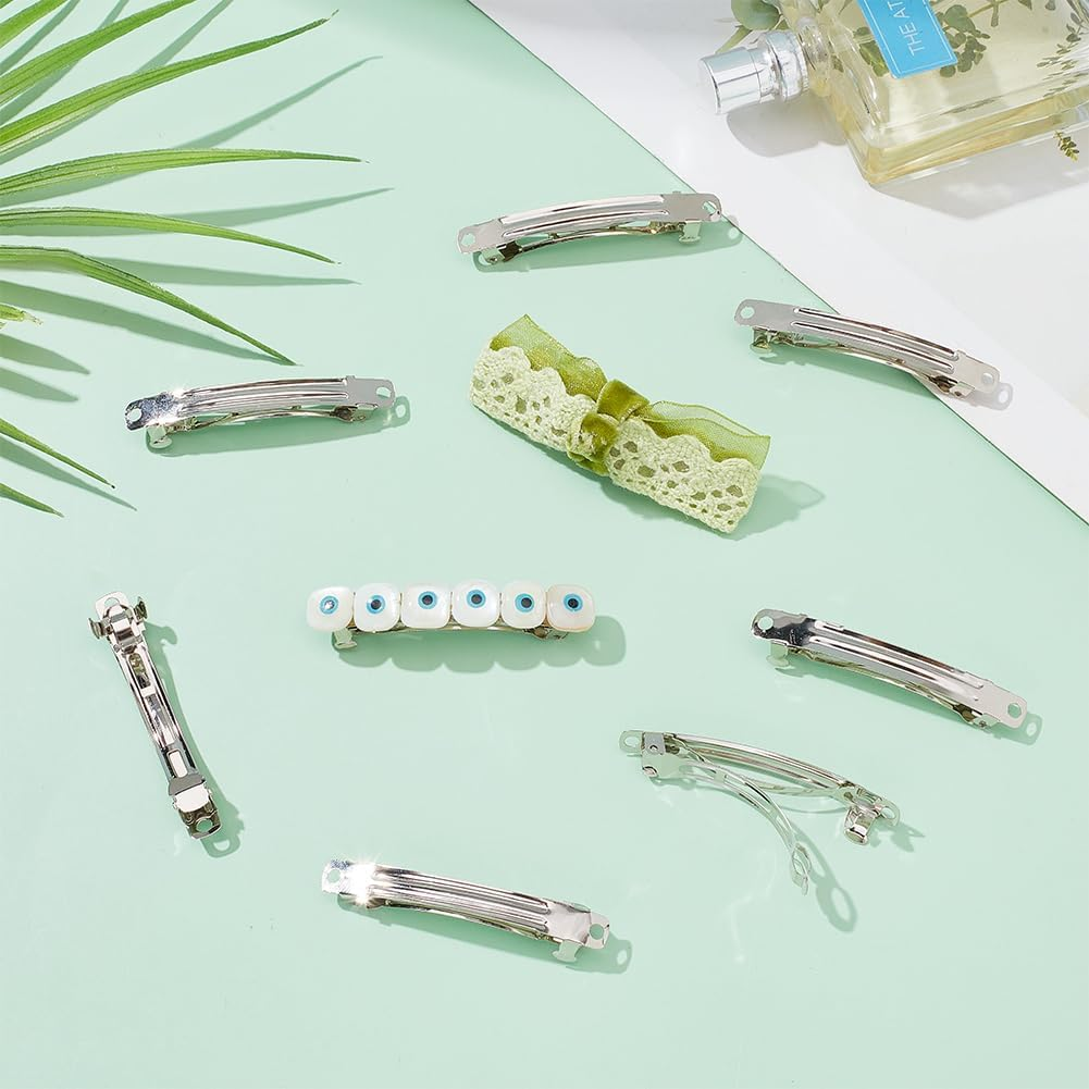 SUNNYCLUE 50Pcs Silver French Barrettes Blank Hair Clip Pin Bulk Metal Iron Simple Rectangle Plain Bow Ponytail Holders Clasps Clips for Crafting DIY Bows Hairs Holder Hairclips Accessories Women image number 2