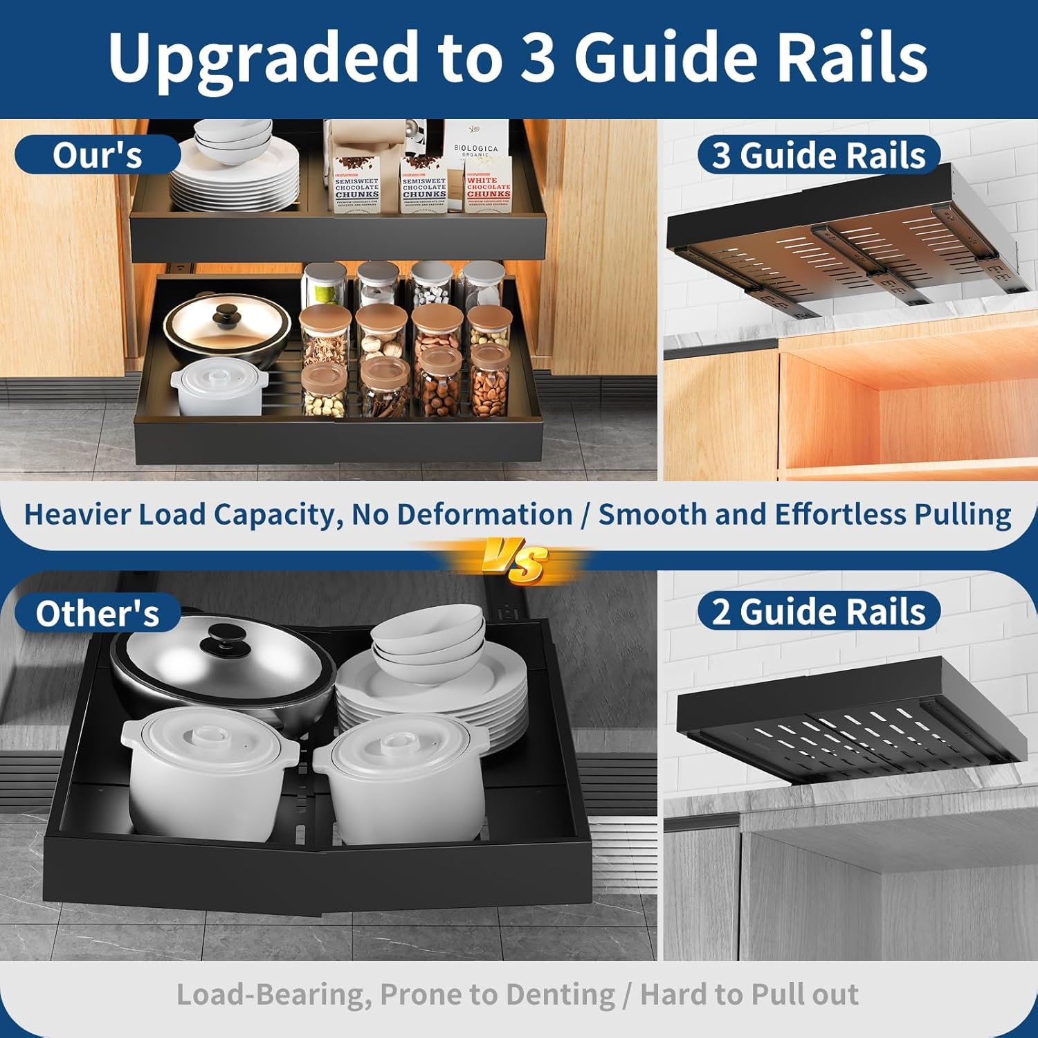 CHENDY Pull Out Cabinet Organizer, Expandable Heavy Duty Slide Out Drawers Fixed with Adhesive Nano Film for Pots - for Kitchen Base Cabinet Organization, Pantry, Bathroom (Black) image number 1